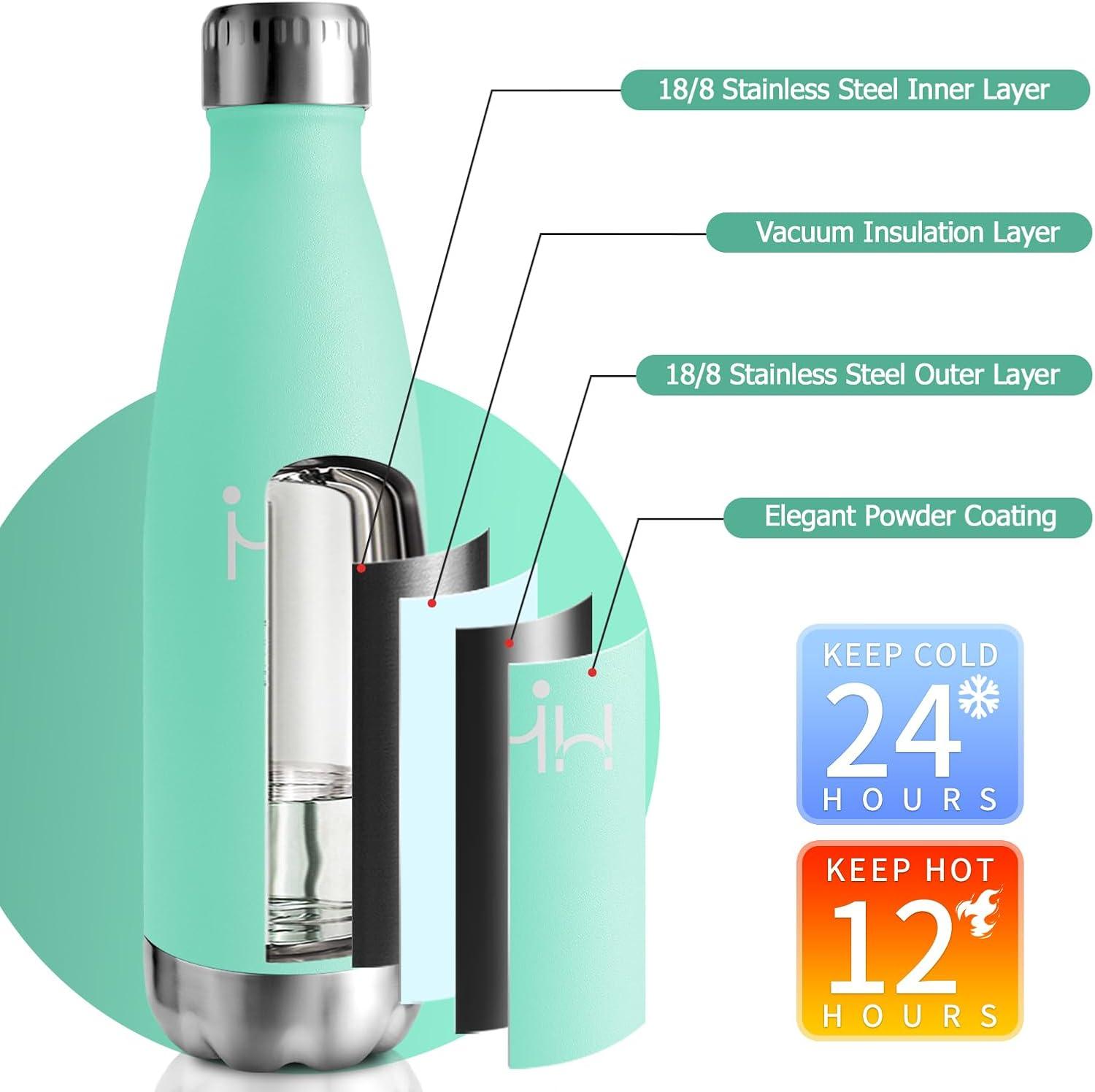 image:imageBouteille Isotherme 500ml Gourde Mtal sans BPA Bouteille deau Inox Double Paroi Rutilisable Bouteille tanche Gourde Sport Yoga Bureau cole Randonne Voyage Camping pour Enfant ou AdulteBleuvert