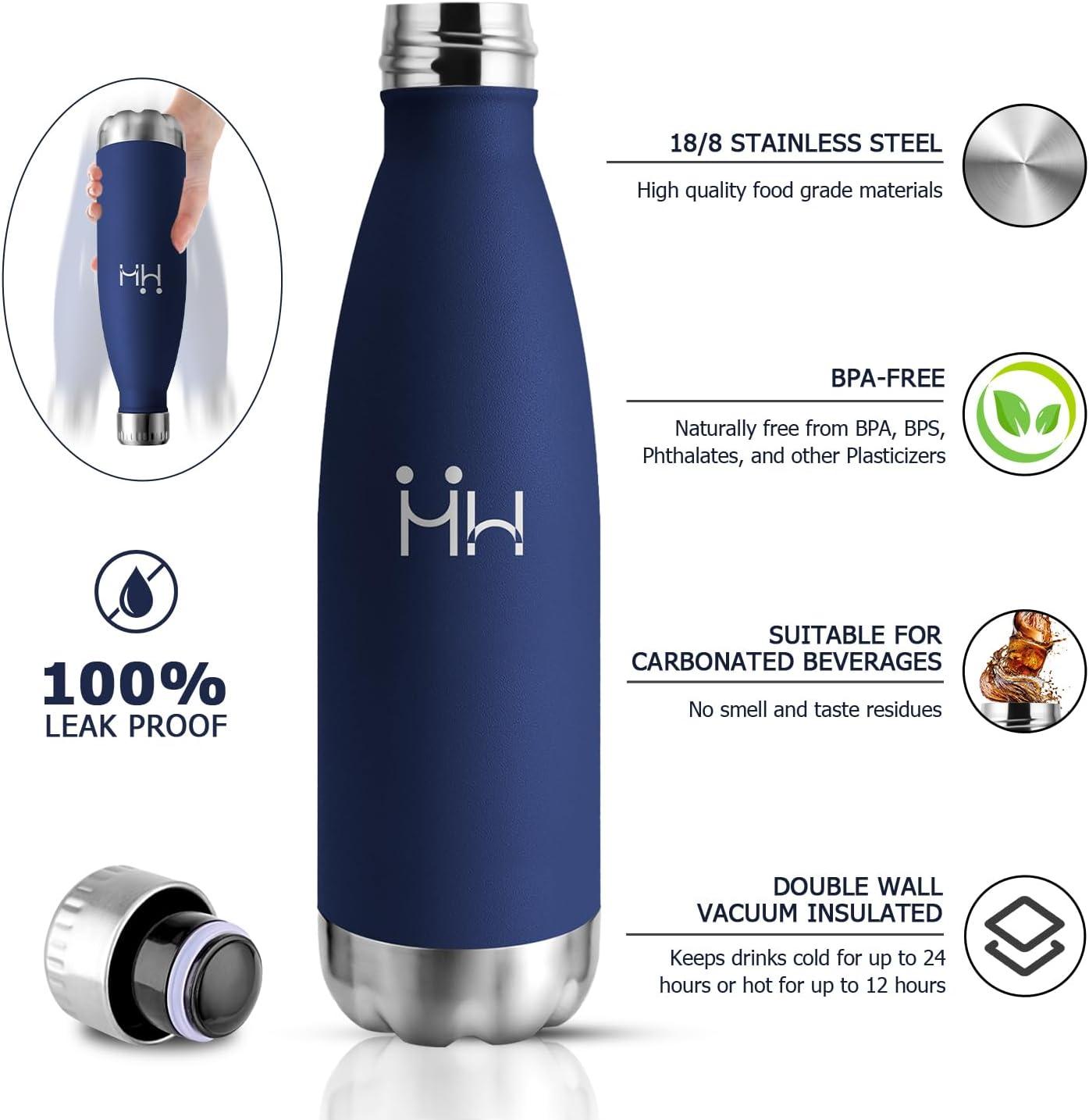 image:imageBouteille Isotherme 500ml Gourde Mtal sans BPA Bouteille deau Inox Double Paroi Rutilisable Bouteille tanche Gourde Sport Yoga Bureau cole Randonne Voyage Camping pour Enfant ou AdulteBleu Fonc