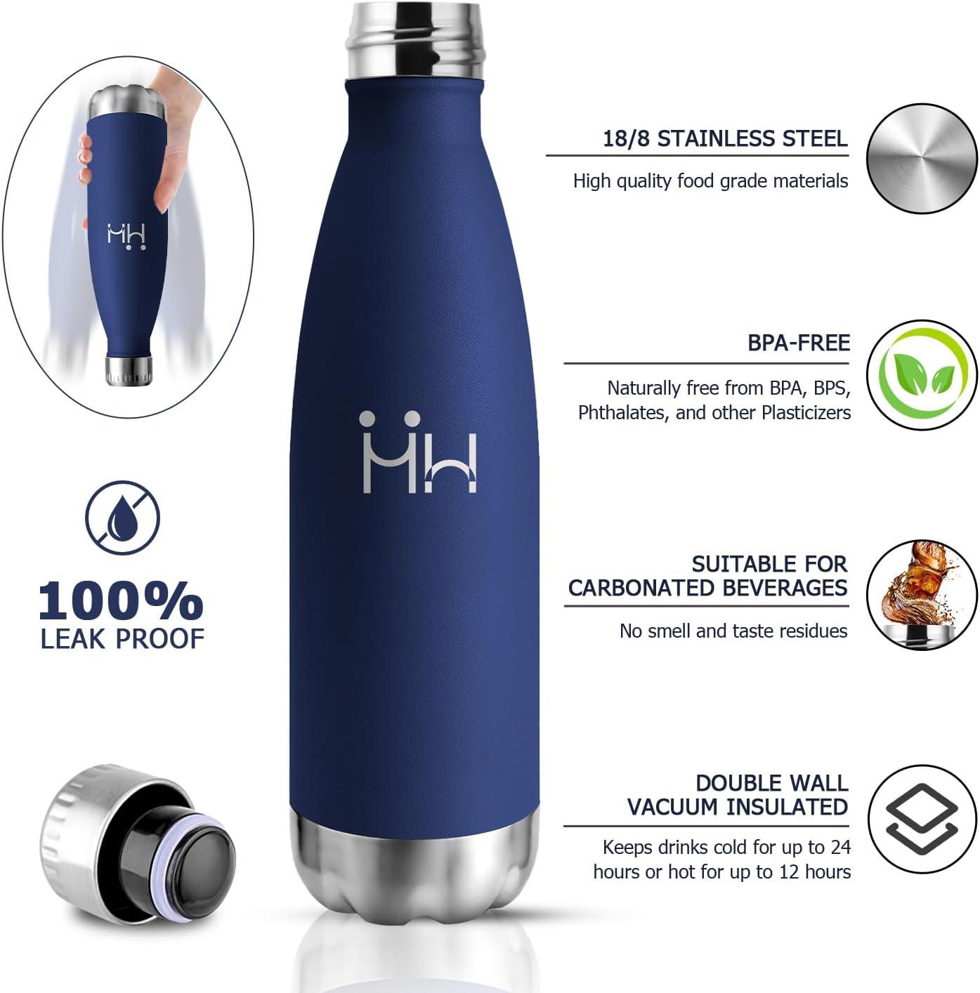 image:imageBouteille Isotherme 500ml Gourde Mtal sans BPA Bouteille deau Inox Double Paroi Rutilisable Bouteille tanche Gourde Sport Yoga Bureau cole Randonne Voyage Camping pour Enfant ou AdulteBleu Fonc