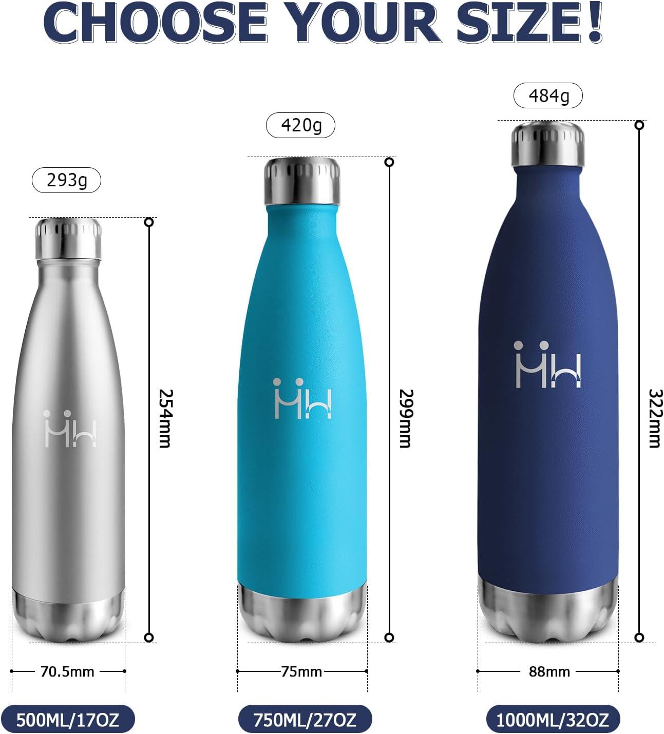 image:imageBouteille Isotherme 500ml Gourde Mtal sans BPA Bouteille deau Inox Double Paroi Rutilisable Bouteille tanche Gourde Sport Yoga Bureau cole Randonne Voyage Camping pour Enfant ou AdulteBleu Fonc