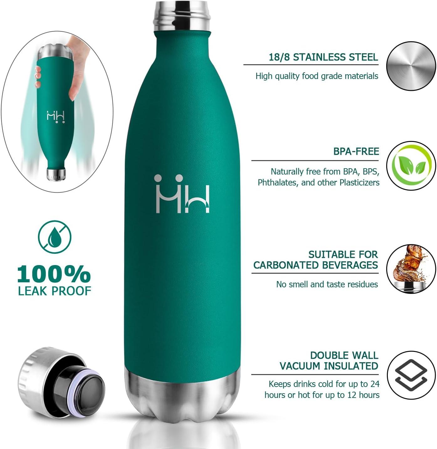 image:imageBouteille Isotherme 500ml Gourde Mtal sans BPA Bouteille deau Inox Double Paroi Rutilisable Bouteille tanche Gourde Sport Yoga Bureau cole Randonne Voyage Camping pour Enfant ou AdulteVert Fonc