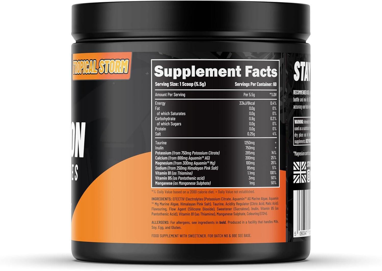 image:imageEfectiv Poudre dlectrolytes dhydratation 330 g 60 portions Poudre dlectrolytes vgtalienne avec minraux cls Calcium magnsium potassium sodium Boissons lectrolytes sans sucre 330Tempte tropicale