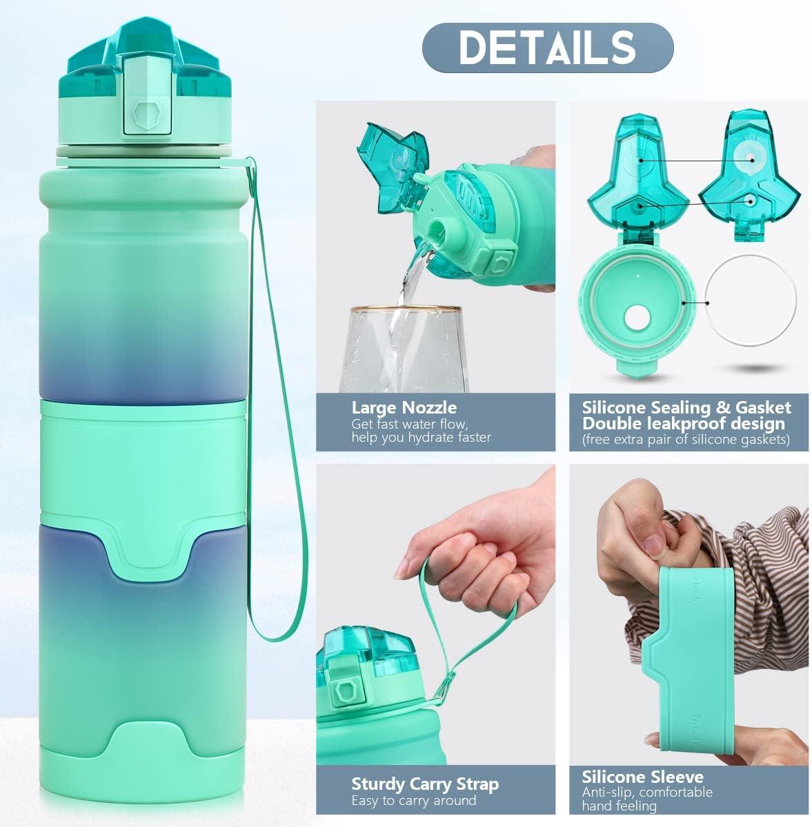 image:imageGourde Enfant sans BPA Tritan Plastique 500ML1L Gourde Sport Bouteille deau avec Marqueur de Temps et Filtre Fruits Gourde Reutilisable Pour Lcole Randonne Camping RunningVertemeraude