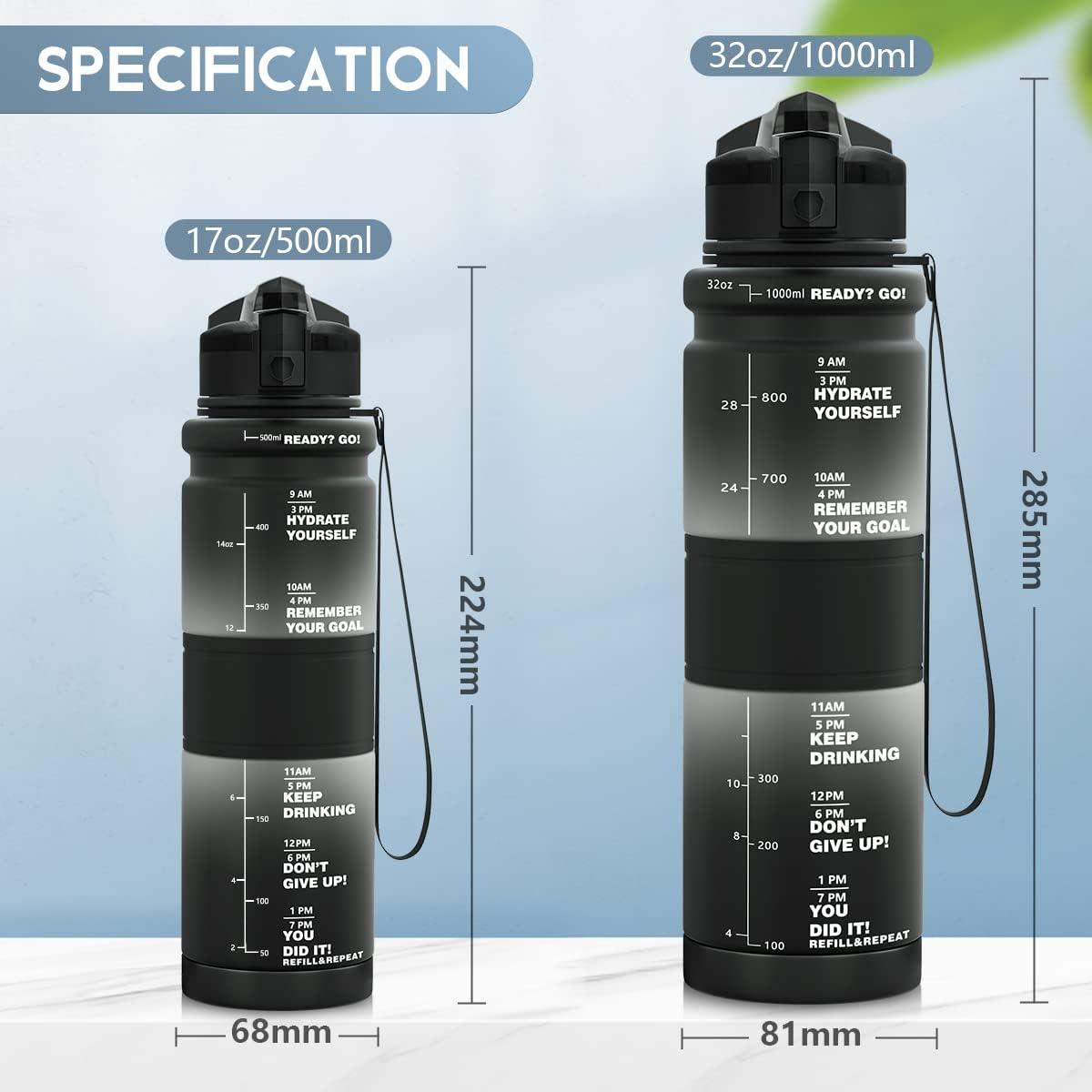 image:imageGourde Enfant sans BPA Tritan Plastique 500ML1L Gourde Sport Bouteille deau avec Marqueur de Temps et Filtre Fruits Gourde Reutilisable Pour Lcole Randonne Camping RunningNoirblanc