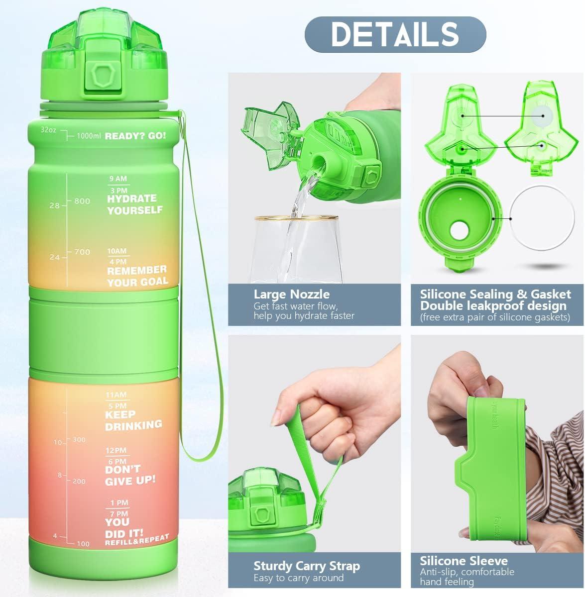 image:imageGourde Enfant sans BPA Tritan Plastique 500ML1L Gourde Sport Bouteille deau avec Marqueur de Temps et Filtre Fruits Gourde Reutilisable Pour Lcole Randonne Camping RunningVertjauneorange
