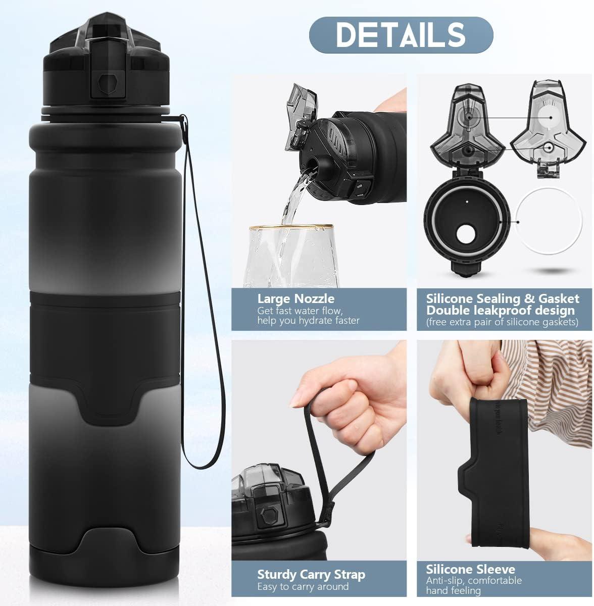 image:imageGourde Enfant sans BPA Tritan Plastique 500ML1L Gourde Sport Bouteille deau avec Marqueur de Temps et Filtre Fruits Gourde Reutilisable Pour Lcole Randonne Camping RunningNoirblanc