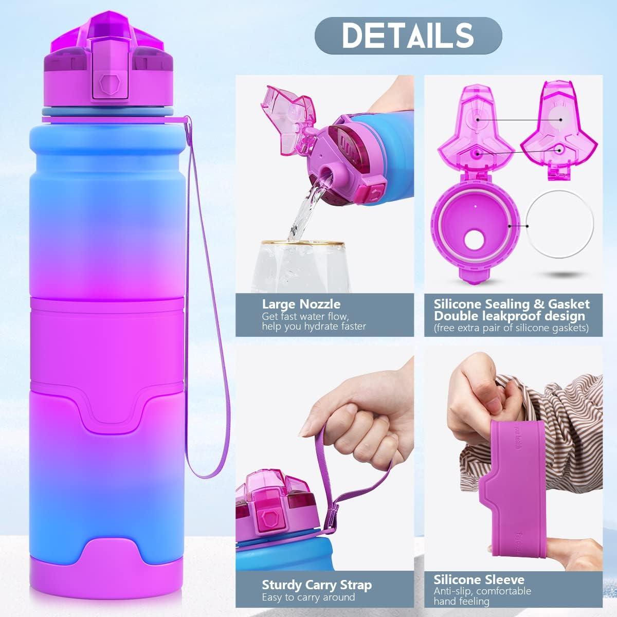 image:imageGourde Enfant sans BPA Tritan Plastique 500ML1L Gourde Sport Bouteille deau avec Marqueur de Temps et Filtre Fruits Gourde Reutilisable Pour Lcole Randonne Camping RunningBleuviolet