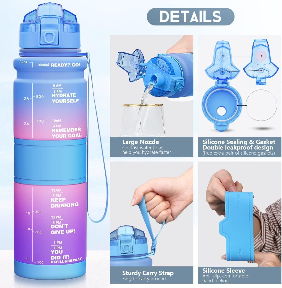 image:imageGourde Enfant sans BPA Tritan Plastique 500ML1L Gourde Sport Bouteille deau avec Marqueur de Temps et Filtre Fruits Gourde Reutilisable Pour Lcole Randonne Camping RunningBleuroseviolet