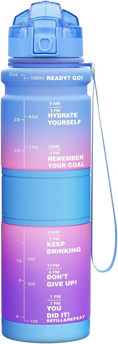 image:imageGourde Enfant sans BPA Tritan Plastique 500ML1L Gourde Sport Bouteille deau avec Marqueur de Temps et Filtre Fruits Gourde Reutilisable Pour Lcole Randonne Camping RunningBleuroseviolet