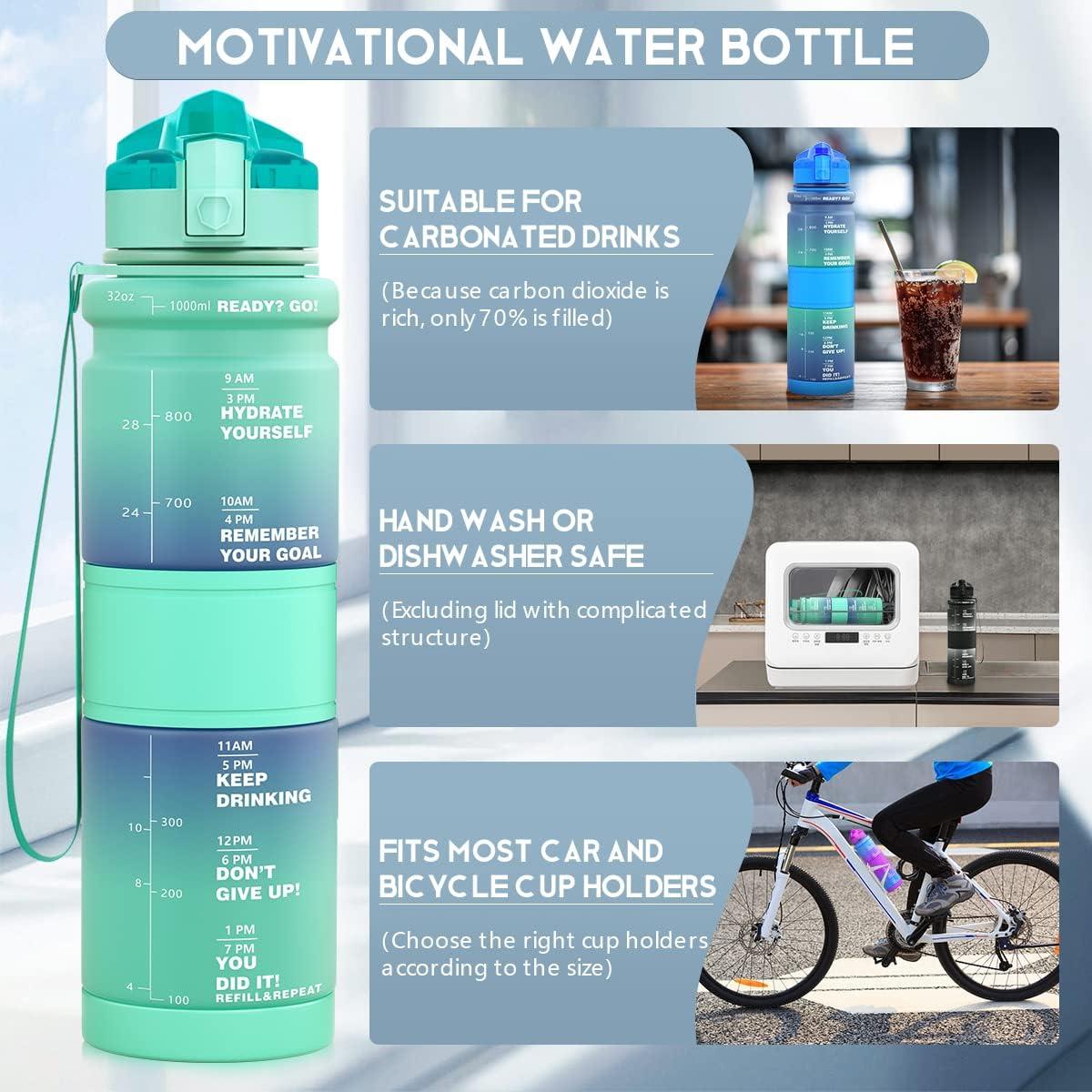 image:imageGourde Enfant sans BPA Tritan Plastique 500ML1L Gourde Sport Bouteille deau avec Marqueur de Temps et Filtre Fruits Gourde Reutilisable Pour Lcole Randonne Camping RunningVertemeraude