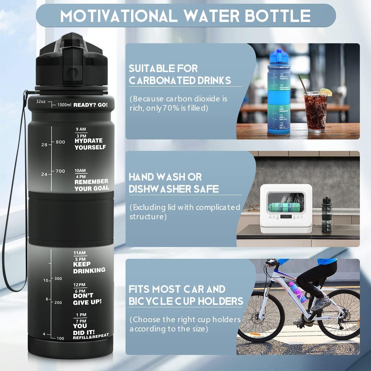image:imageGourde Enfant sans BPA Tritan Plastique 500ML1L Gourde Sport Bouteille deau avec Marqueur de Temps et Filtre Fruits Gourde Reutilisable Pour Lcole Randonne Camping RunningNoirblanc