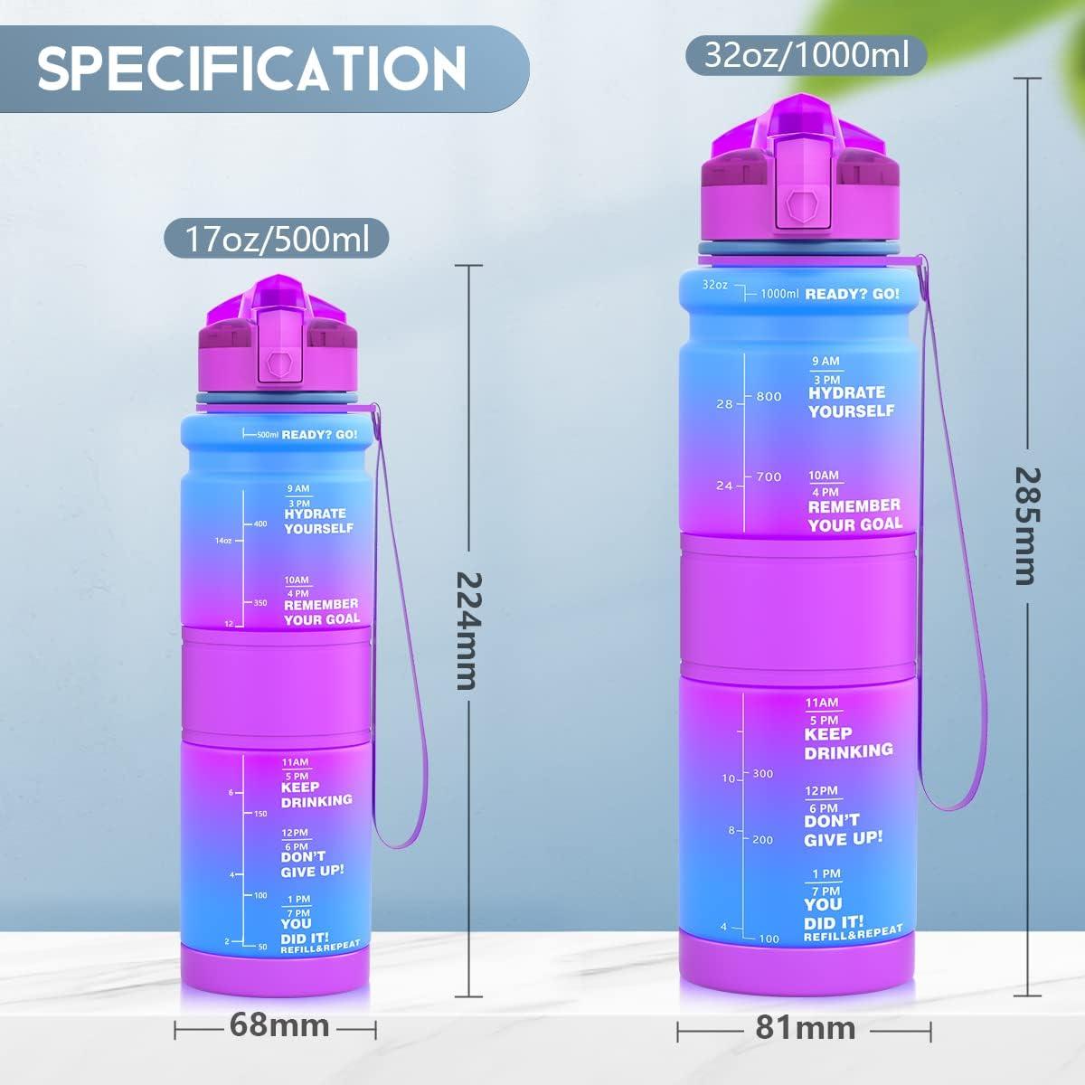 image:imageGourde Enfant sans BPA Tritan Plastique 500ML1L Gourde Sport Bouteille deau avec Marqueur de Temps et Filtre Fruits Gourde Reutilisable Pour Lcole Randonne Camping RunningBleuviolet