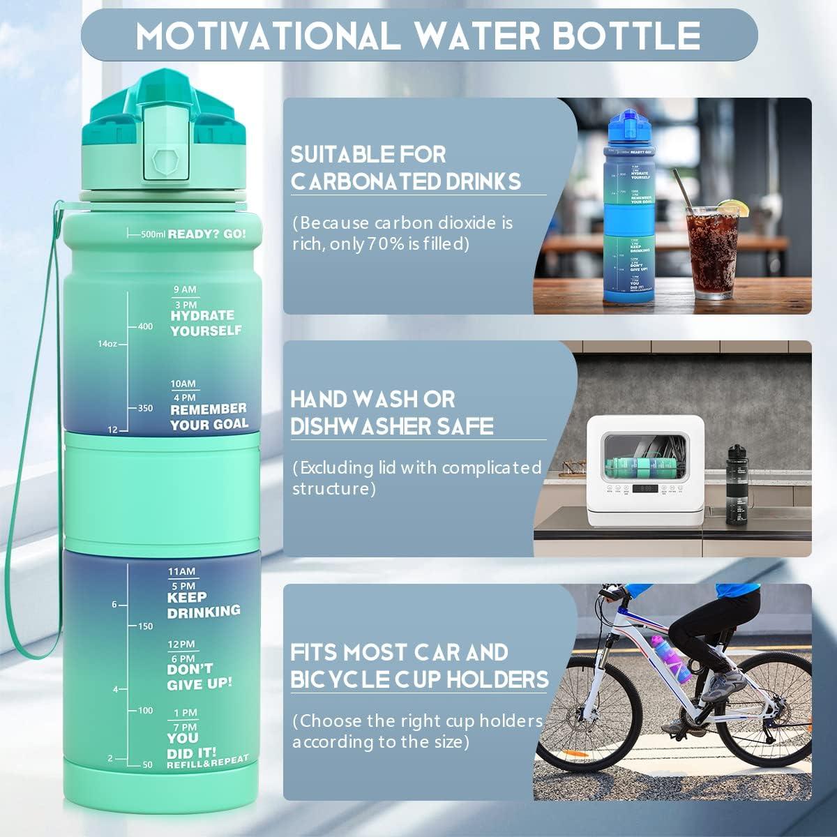 image:imageGourde Enfant sans BPA Tritan Plastique 500ML1L Gourde Sport Bouteille deau avec Marqueur de Temps et Filtre Fruits Gourde Reutilisable Pour Lcole Randonne Camping RunningVertemeraude