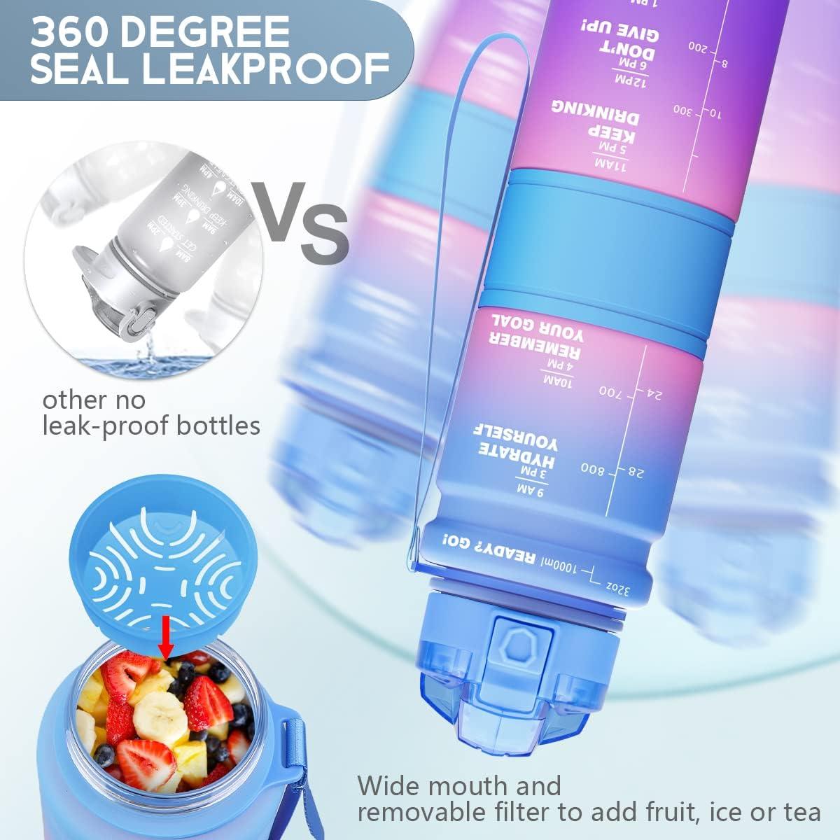 image:imageGourde Enfant sans BPA Tritan Plastique 500ML1L Gourde Sport Bouteille deau avec Marqueur de Temps et Filtre Fruits Gourde Reutilisable Pour Lcole Randonne Camping RunningBleuroseviolet