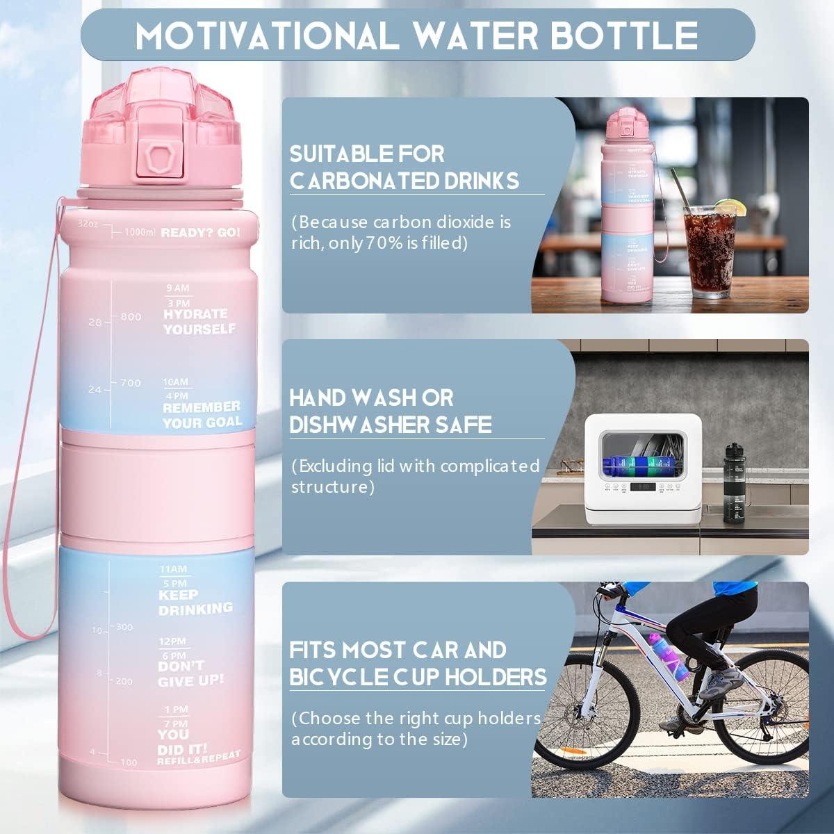 image:imageGourde Enfant sans BPA Tritan Plastique 500ML1L Gourde Sport Bouteille deau avec Marqueur de Temps et Filtre Fruits Gourde Reutilisable Pour Lcole Randonne Camping RunningRose Clairvert