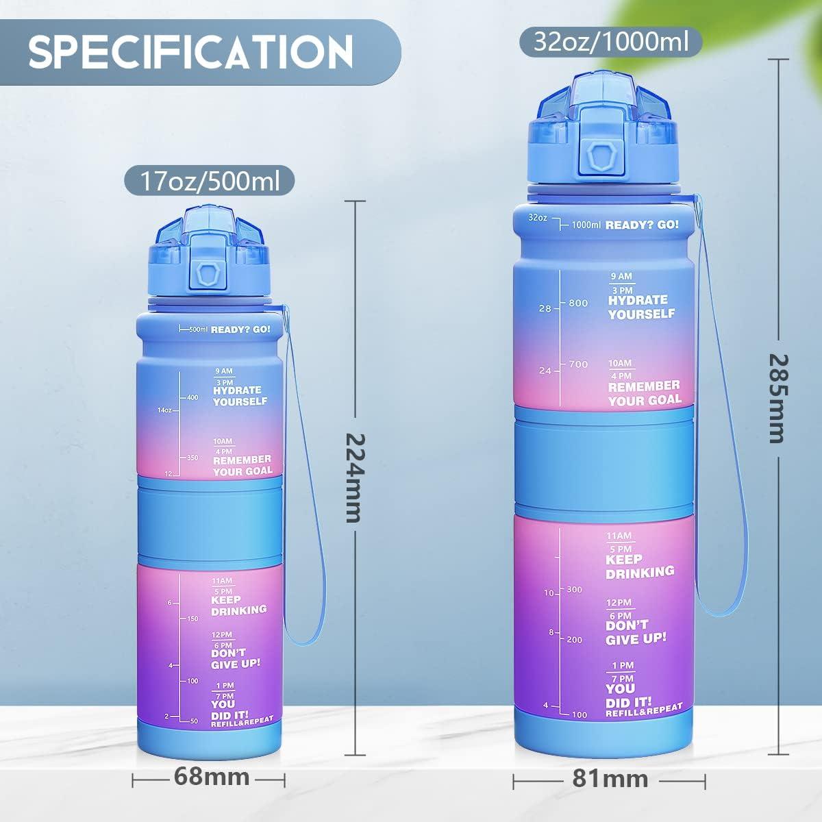 image:imageGourde Enfant sans BPA Tritan Plastique 500ML1L Gourde Sport Bouteille deau avec Marqueur de Temps et Filtre Fruits Gourde Reutilisable Pour Lcole Randonne Camping RunningBleuroseviolet