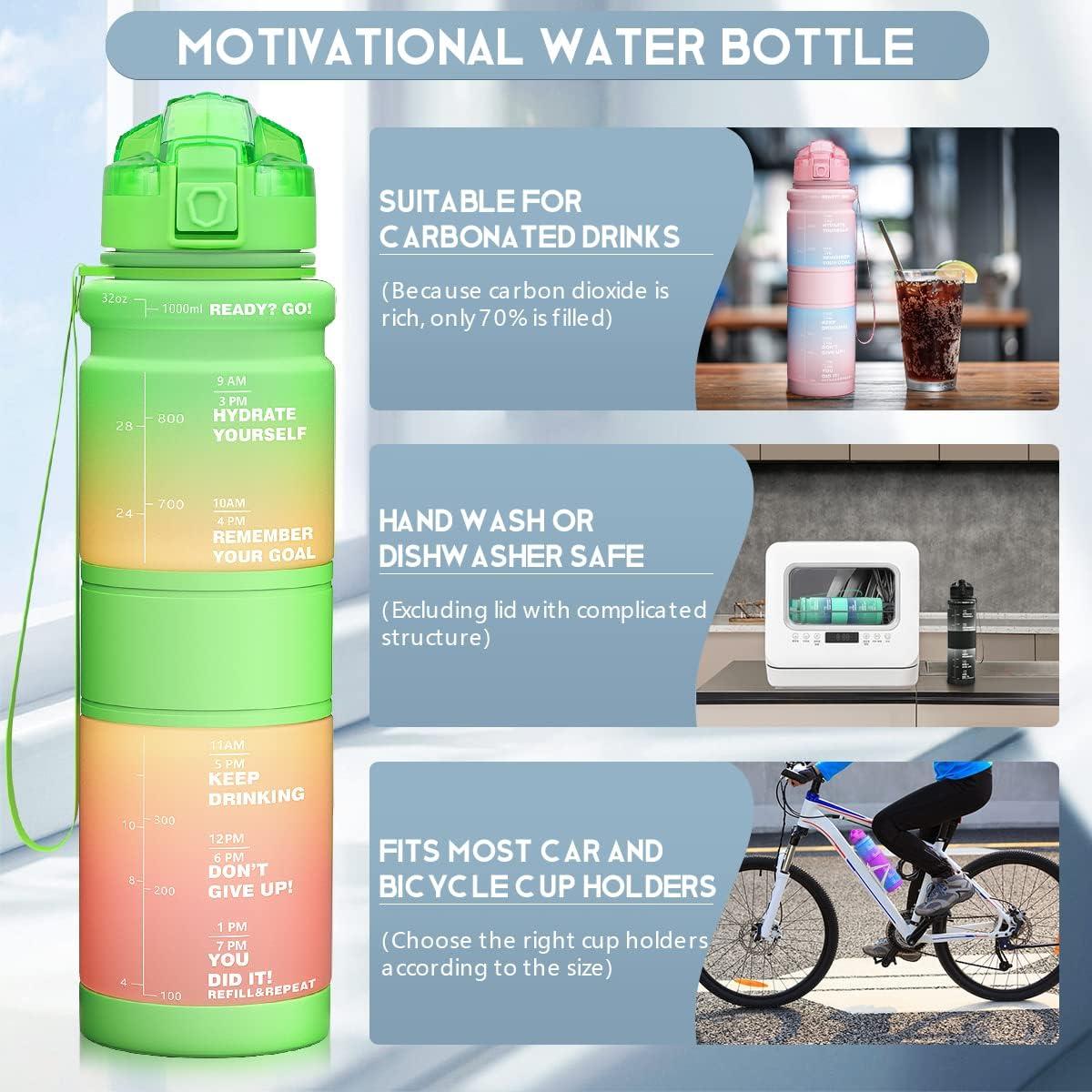image:imageGourde Enfant sans BPA Tritan Plastique 500ML1L Gourde Sport Bouteille deau avec Marqueur de Temps et Filtre Fruits Gourde Reutilisable Pour Lcole Randonne Camping RunningVertjauneorange