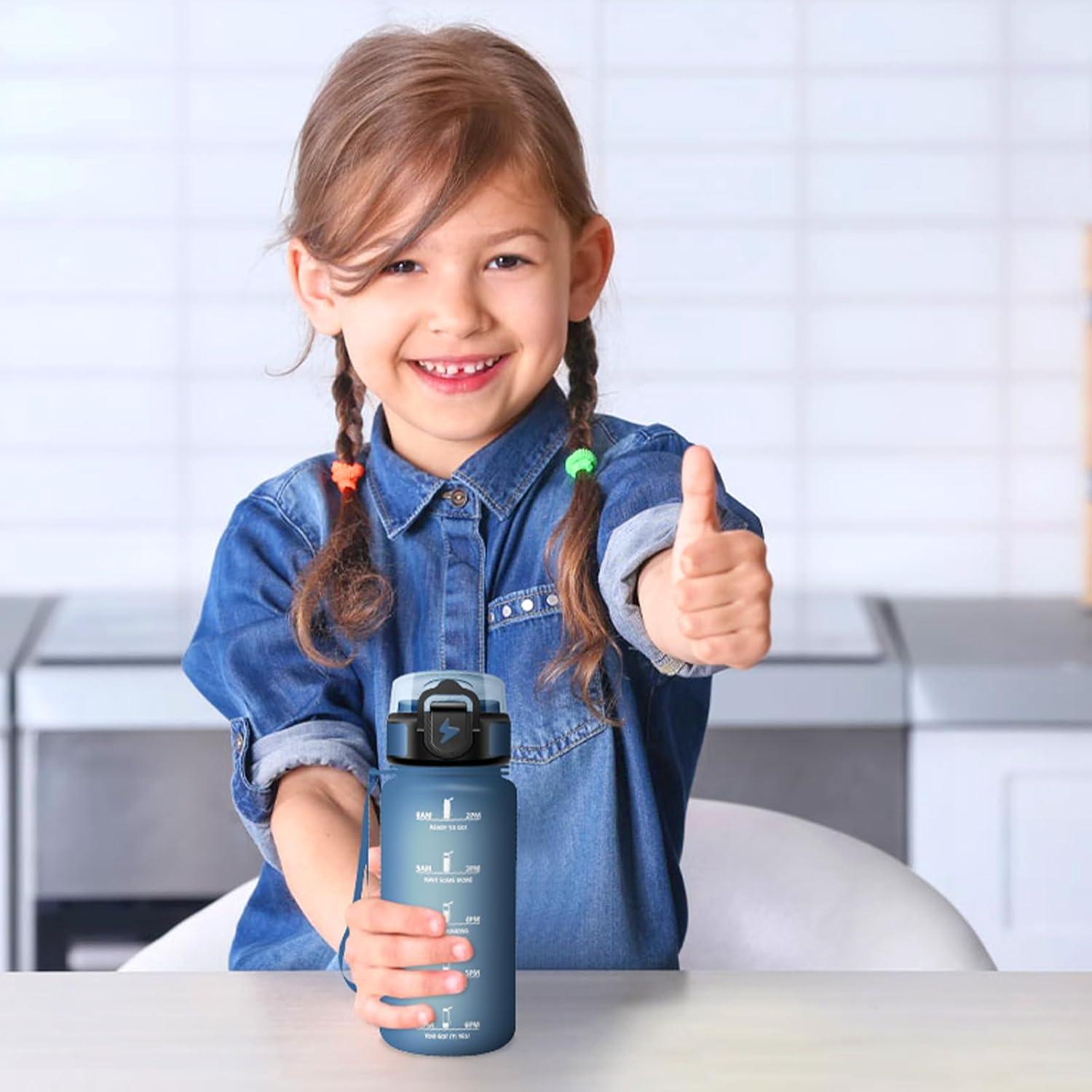 image:imageGourde Paille tanches Bouteille 500ml Portable Bouteille deau Sans BPA chelle de Temps Gourde Gradue pour 1 Journee pour Gym Ecole Cyclisme Plein Air SportBleu Marine 500ml