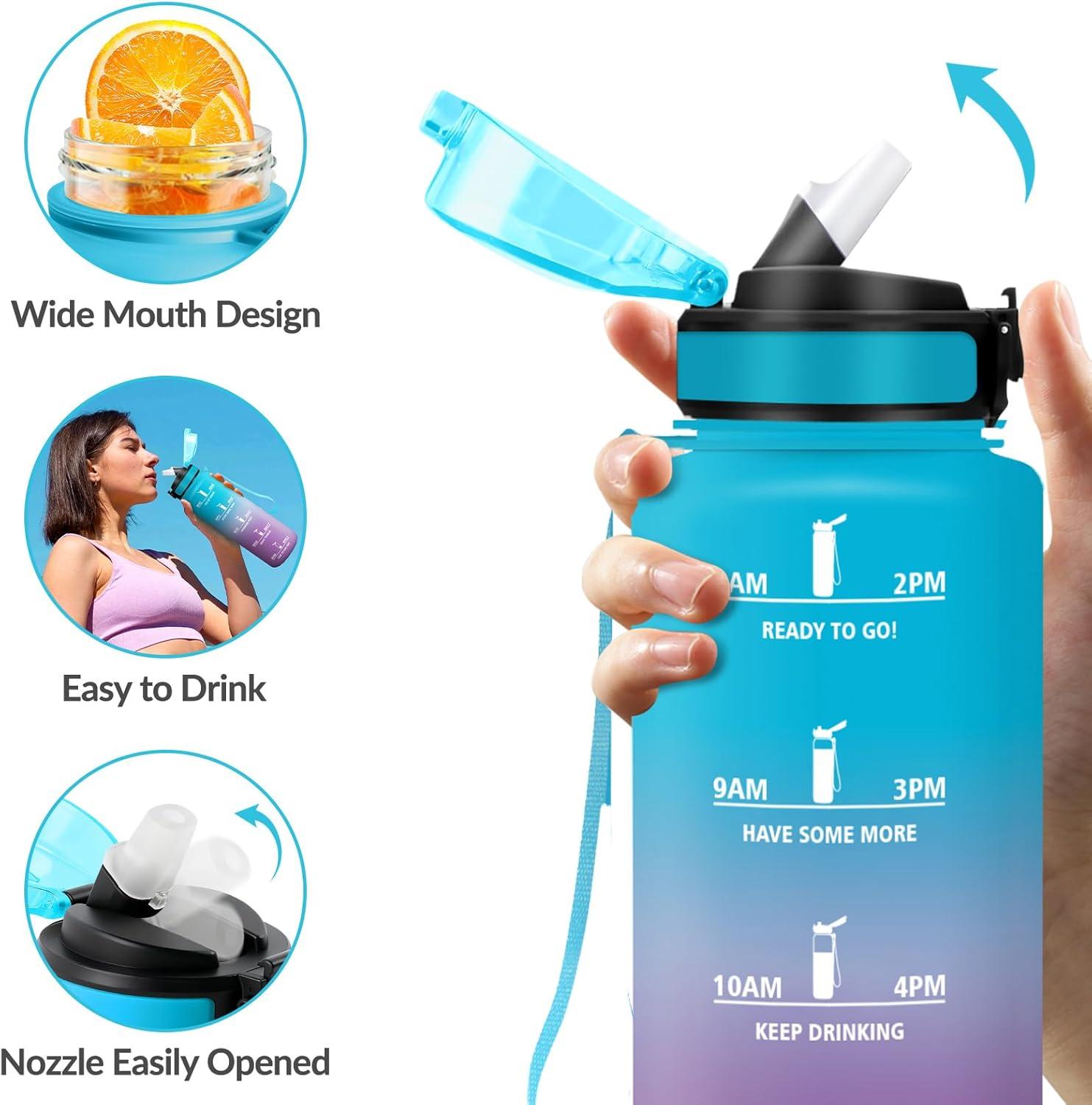 image:imageGourde Paille tanches Bouteille 500ml Portable Bouteille deau Sans BPA chelle de Temps Gourde Gradue pour 1 Journee pour Gym Ecole Cyclisme Plein Air SportBleu Violet 1500ml