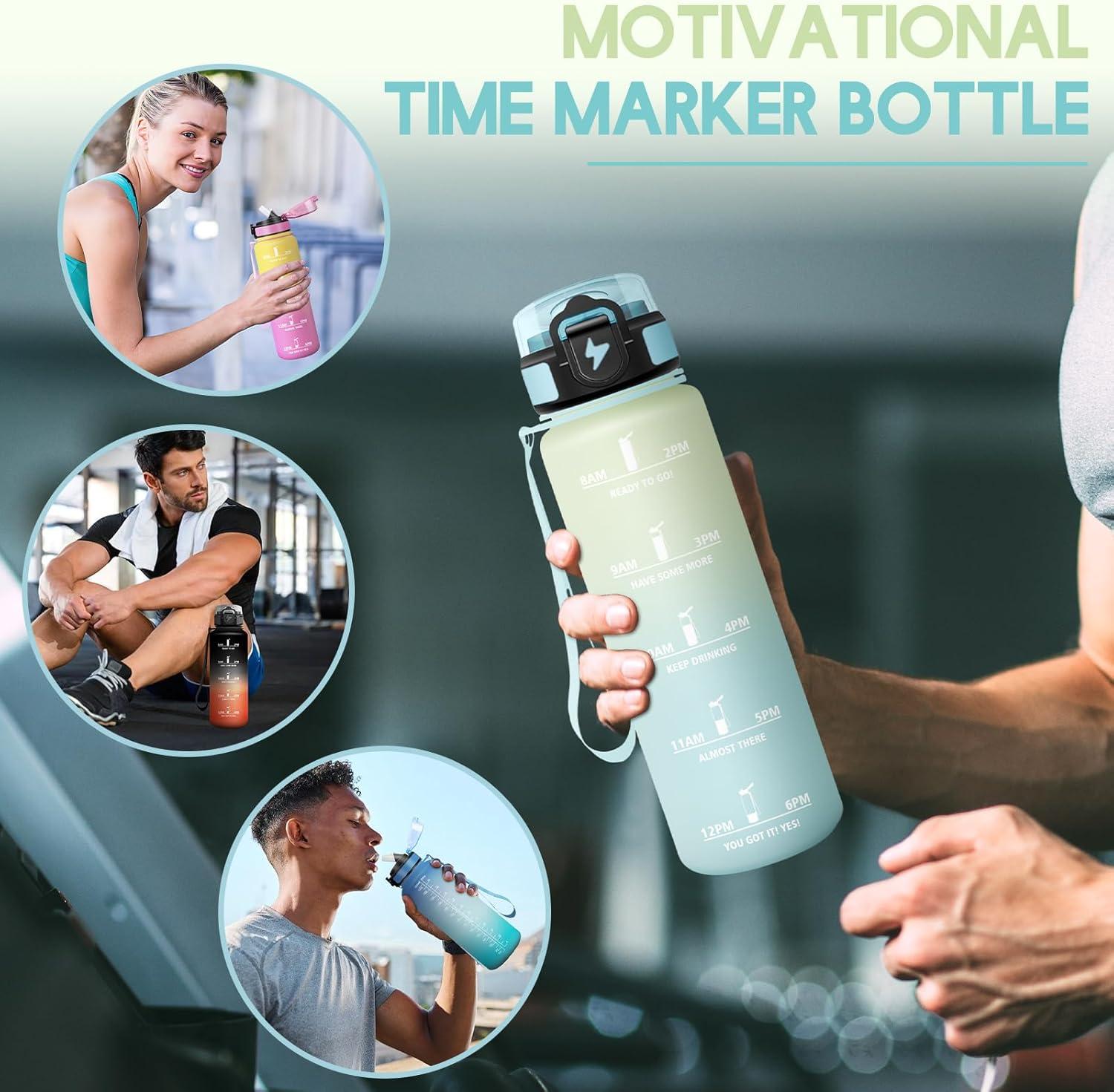 image:imageGourde Paille tanches Bouteille 500ml Portable Bouteille deau Sans BPA chelle de Temps Gourde Gradue pour 1 Journee pour Gym Ecole Cyclisme Plein Air SportGivr Ciel 1000ml