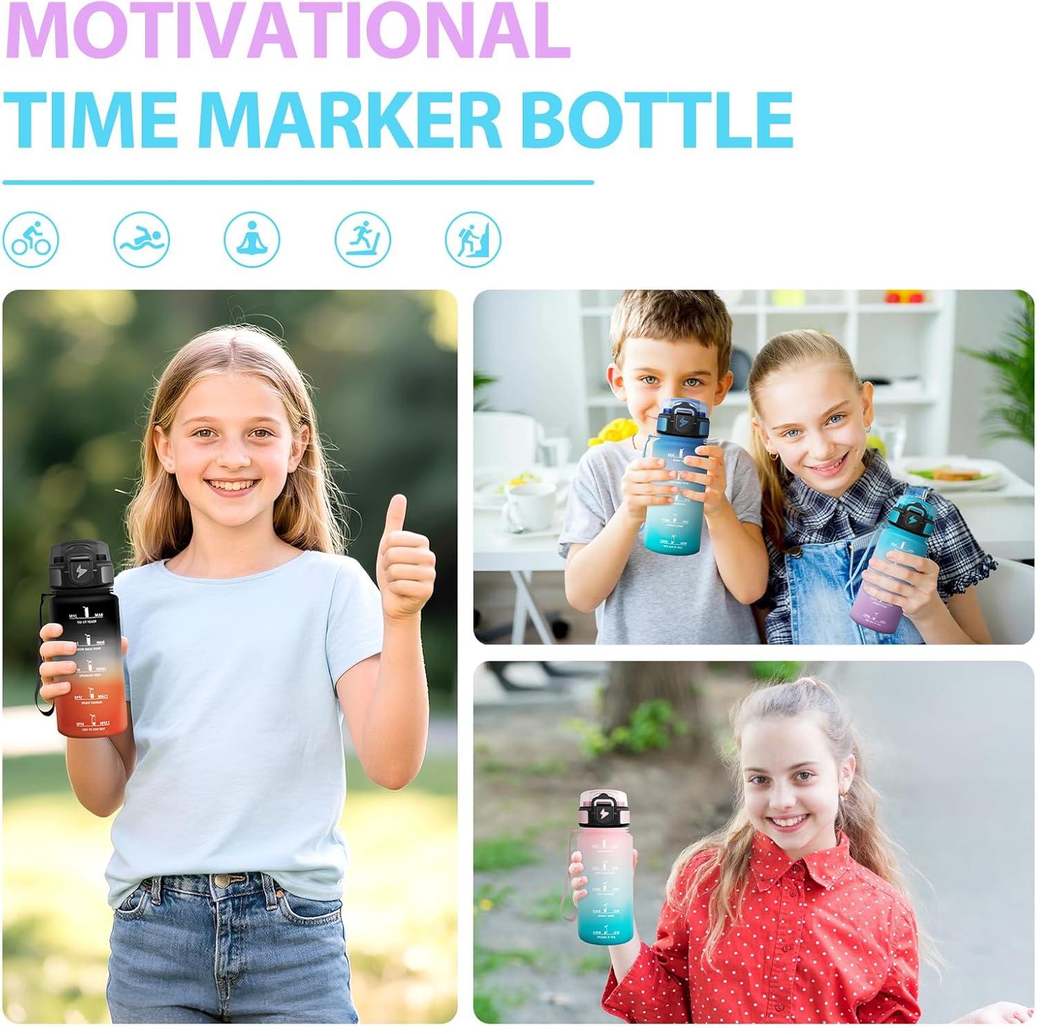 image:imageGourde Paille tanches Bouteille 500ml Portable Bouteille deau Sans BPA chelle de Temps Gourde Gradue pour 1 Journee pour Gym Ecole Cyclisme Plein Air SportBleu Violet 500ml