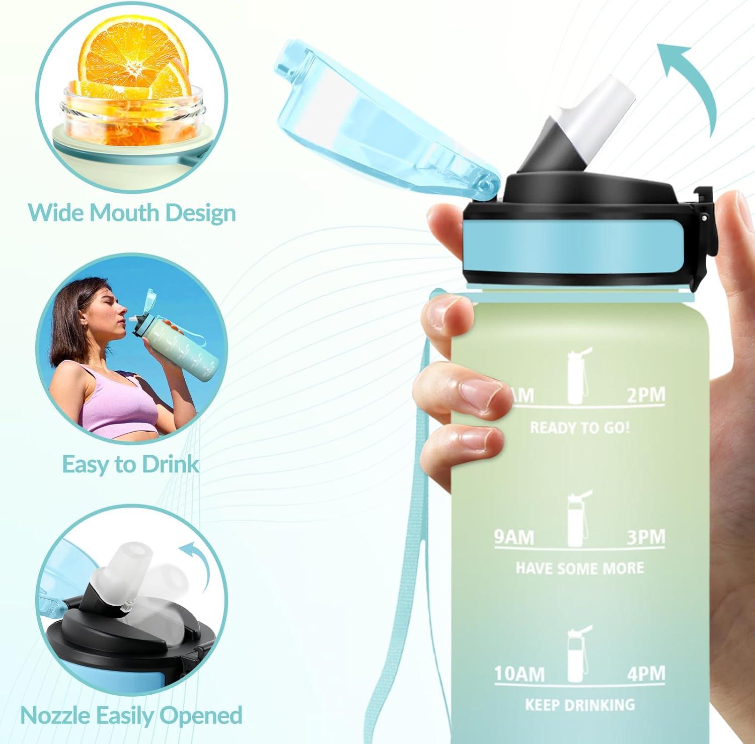 image:imageGourde Paille tanches Bouteille 500ml Portable Bouteille deau Sans BPA chelle de Temps Gourde Gradue pour 1 Journee pour Gym Ecole Cyclisme Plein Air SportGivr Ciel 1000ml