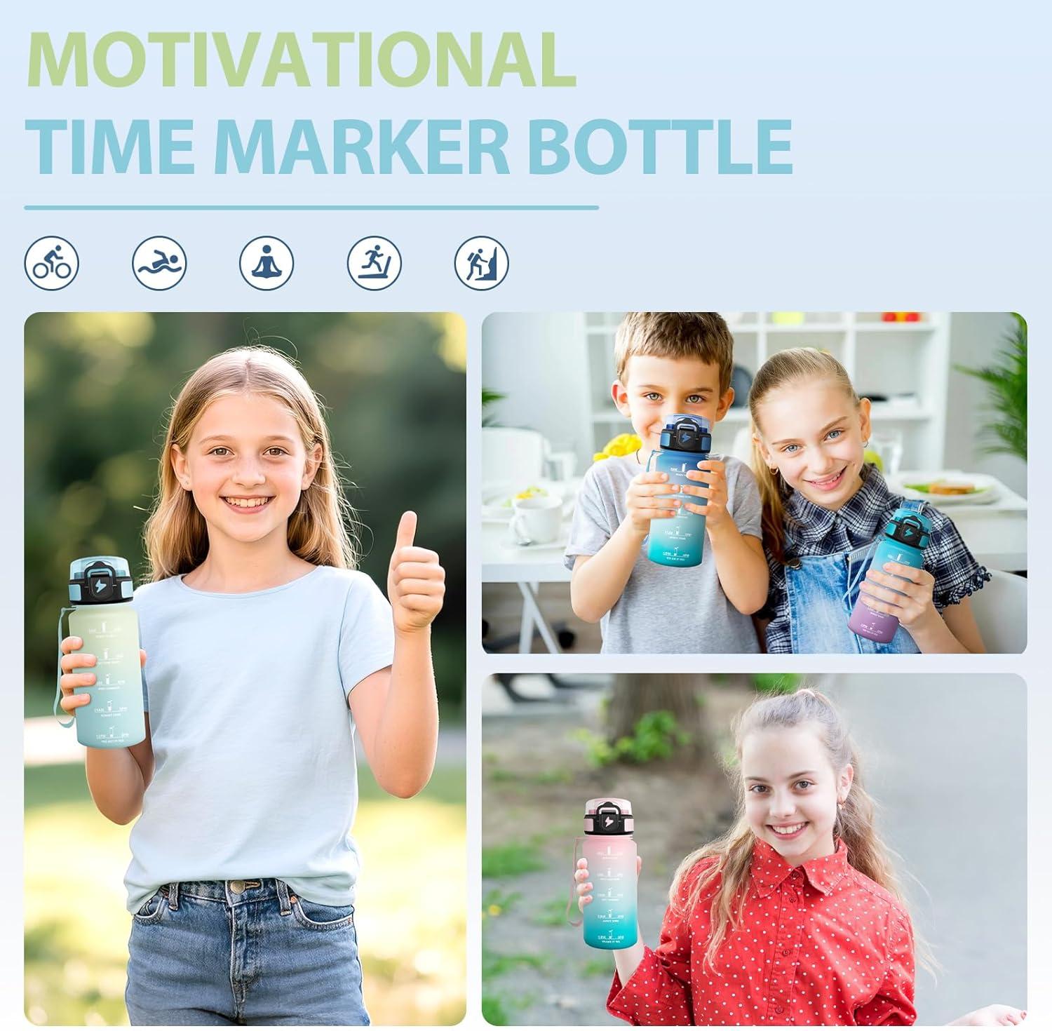 image:imageGourde Paille tanches Bouteille 500ml Portable Bouteille deau Sans BPA chelle de Temps Gourde Gradue pour 1 Journee pour Gym Ecole Cyclisme Plein Air SportGivr Ciel 500ml