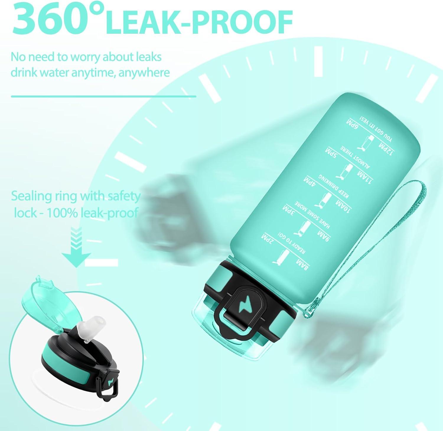 image:imageGourde Paille tanches Bouteille 500ml Portable Bouteille deau Sans BPA chelle de Temps Gourde Gradue pour 1 Journee pour Gym Ecole Cyclisme Plein Air SportBleu Vert 500ml