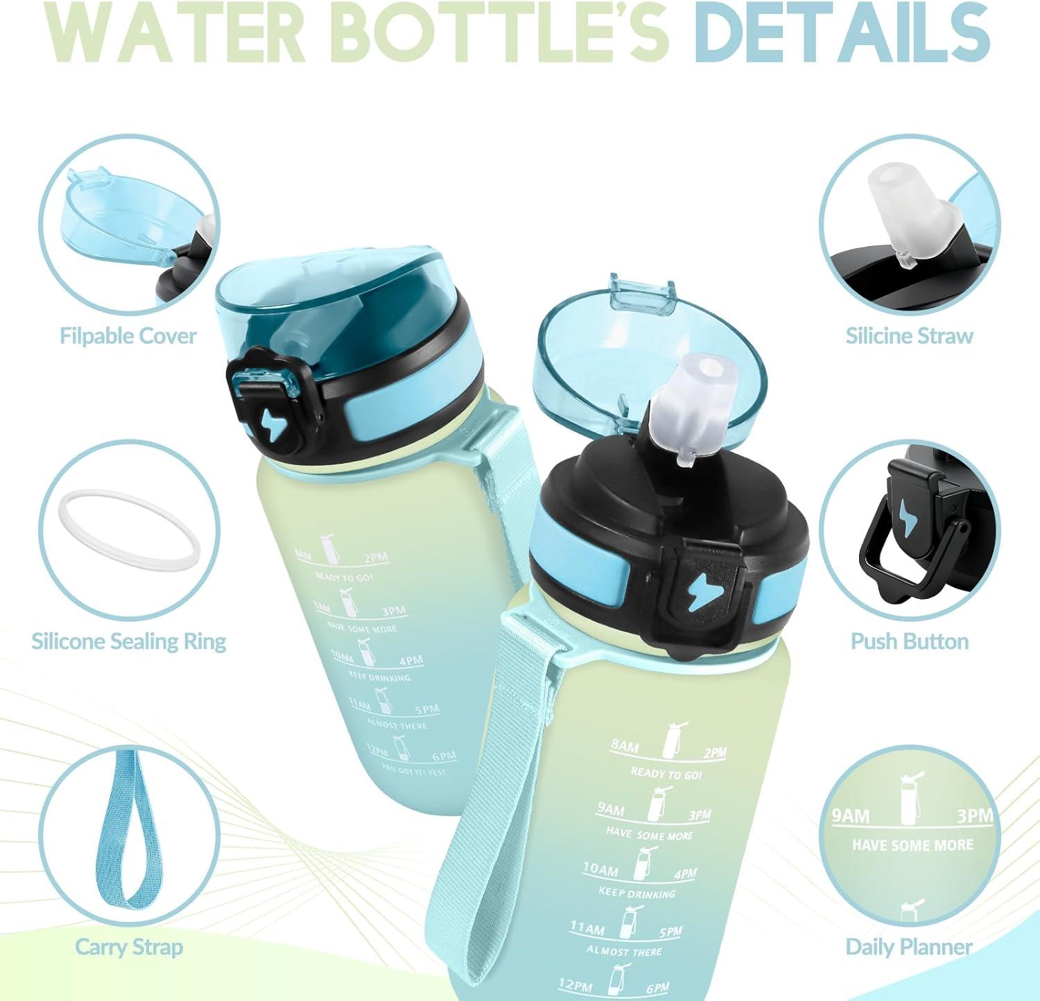 image:imageGourde Paille tanches Bouteille 500ml Portable Bouteille deau Sans BPA chelle de Temps Gourde Gradue pour 1 Journee pour Gym Ecole Cyclisme Plein Air SportGivr Ciel 500ml