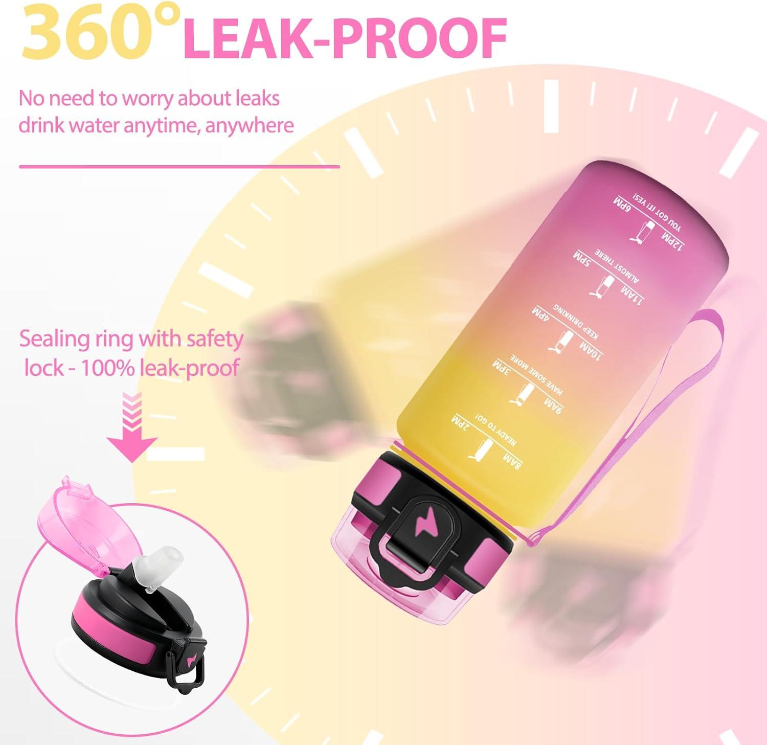 image:imageGourde Paille tanches Bouteille 500ml Portable Bouteille deau Sans BPA chelle de Temps Gourde Gradue pour 1 Journee pour Gym Ecole Cyclisme Plein Air SportJaune Rose 500ml
