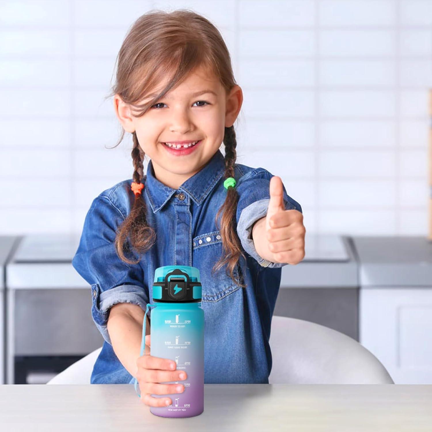 image:imageGourde Paille tanches Bouteille 500ml Portable Bouteille deau Sans BPA chelle de Temps Gourde Gradue pour 1 Journee pour Gym Ecole Cyclisme Plein Air SportBleu Violet 500ml