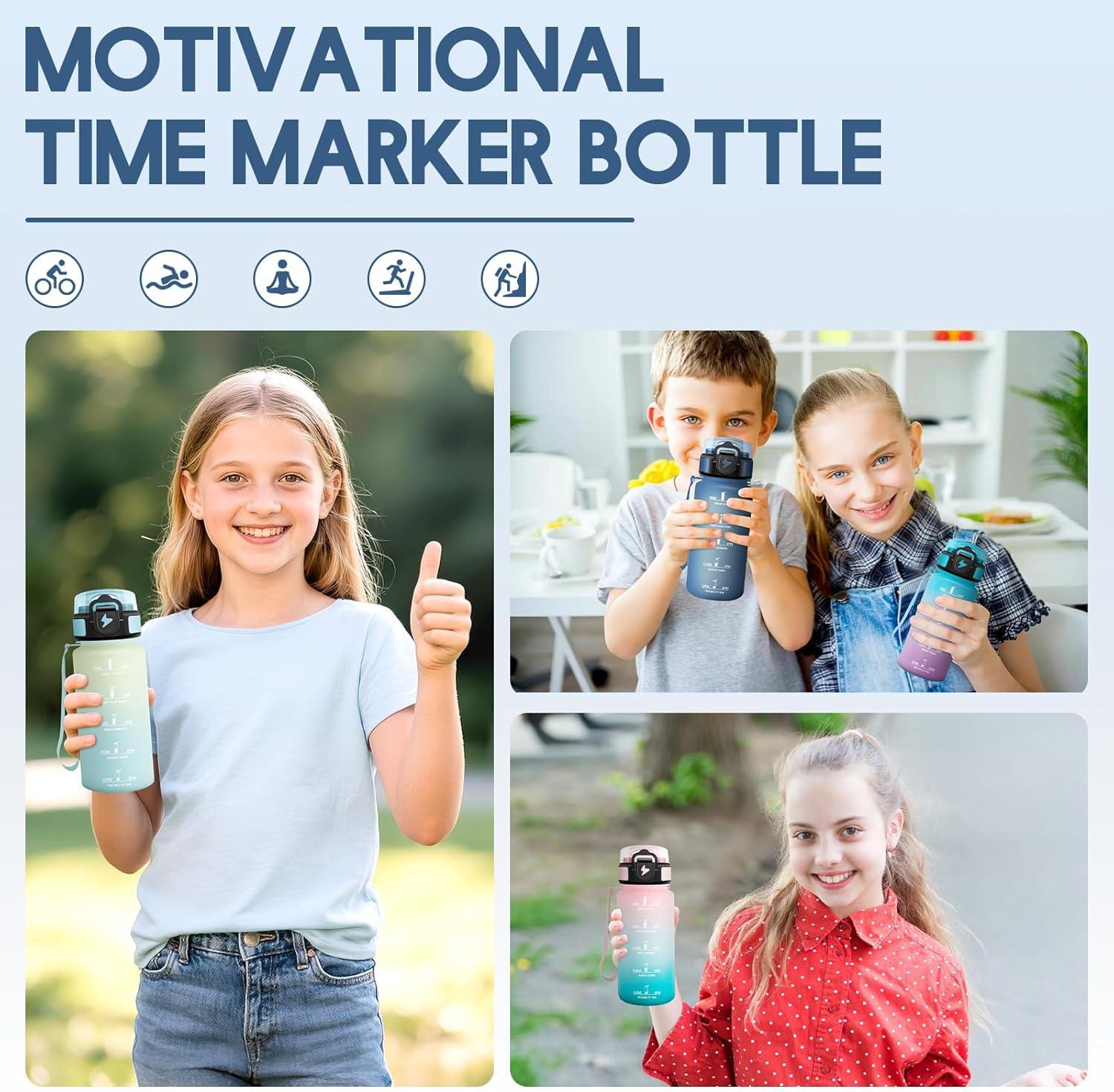 image:imageGourde Paille tanches Bouteille 500ml Portable Bouteille deau Sans BPA chelle de Temps Gourde Gradue pour 1 Journee pour Gym Ecole Cyclisme Plein Air SportBleu Marine 500ml