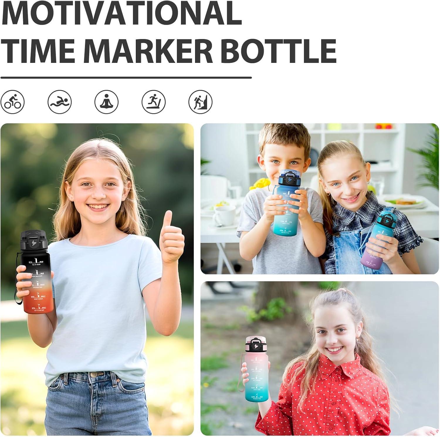 image:imageGourde Paille tanches Bouteille 500ml Portable Bouteille deau Sans BPA chelle de Temps Gourde Gradue pour 1 Journee pour Gym Ecole Cyclisme Plein Air SportNoir Rouge 500ml