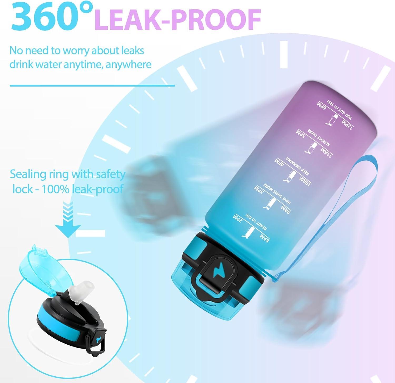 image:imageGourde Paille tanches Bouteille 500ml Portable Bouteille deau Sans BPA chelle de Temps Gourde Gradue pour 1 Journee pour Gym Ecole Cyclisme Plein Air SportBleu Violet 500ml