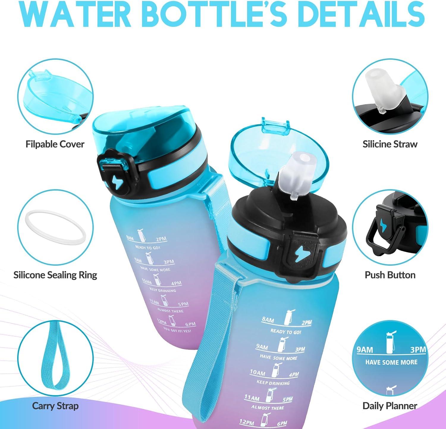 image:imageGourde Paille tanches Bouteille 500ml Portable Bouteille deau Sans BPA chelle de Temps Gourde Gradue pour 1 Journee pour Gym Ecole Cyclisme Plein Air SportBleu Violet 500ml