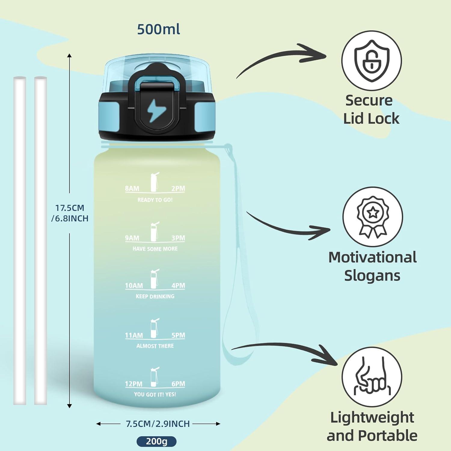 image:imageGourde Paille tanches Bouteille 500ml Portable Bouteille deau Sans BPA chelle de Temps Gourde Gradue pour 1 Journee pour Gym Ecole Cyclisme Plein Air SportGivr Ciel 500ml