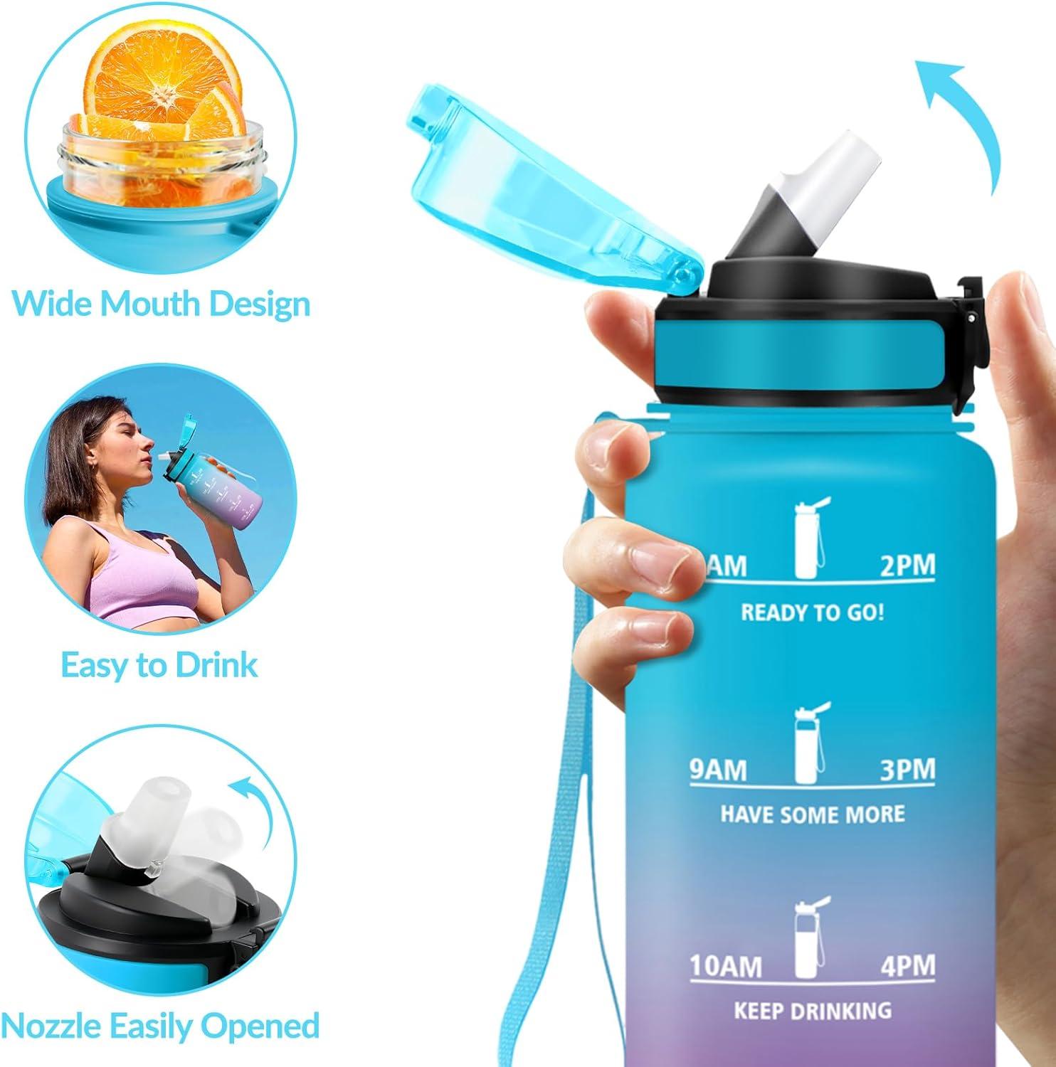 image:imageGourde Paille tanches Bouteille 500ml Portable Bouteille deau Sans BPA chelle de Temps Gourde Gradue pour 1 Journee pour Gym Ecole Cyclisme Plein Air SportBleu Violet 500ml