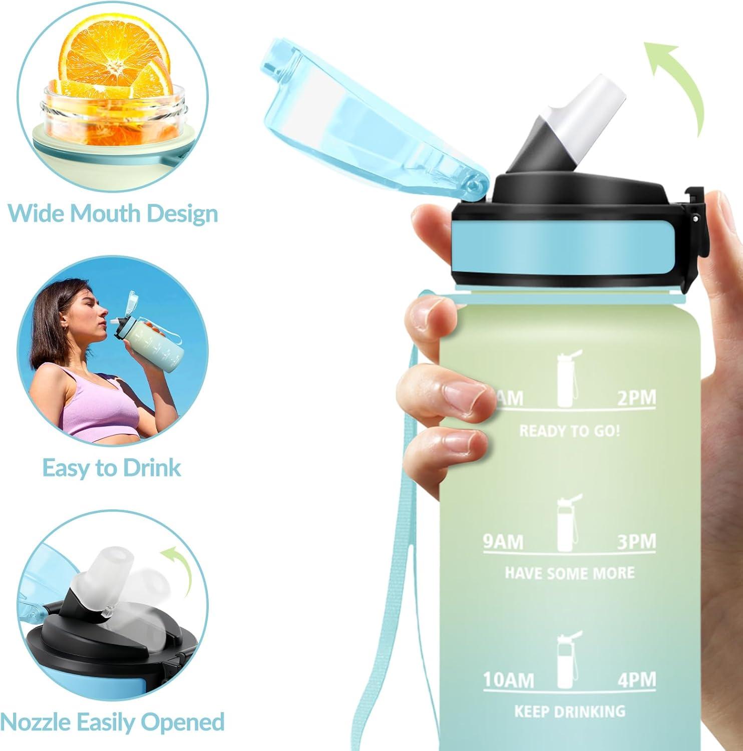 image:imageGourde Paille tanches Bouteille 500ml Portable Bouteille deau Sans BPA chelle de Temps Gourde Gradue pour 1 Journee pour Gym Ecole Cyclisme Plein Air SportGivr Ciel 500ml