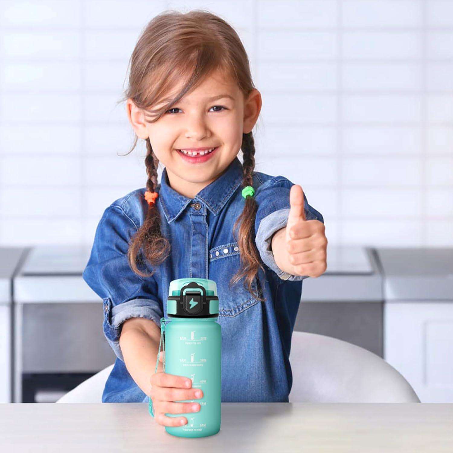 image:imageGourde Paille tanches Bouteille 500ml Portable Bouteille deau Sans BPA chelle de Temps Gourde Gradue pour 1 Journee pour Gym Ecole Cyclisme Plein Air SportBleu Vert 500ml