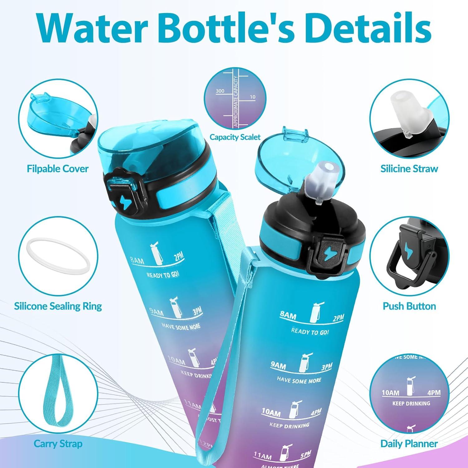 image:imageGourde Paille tanches Bouteille 500ml Portable Bouteille deau Sans BPA chelle de Temps Gourde Gradue pour 1 Journee pour Gym Ecole Cyclisme Plein Air SportBleu Violet 1500ml