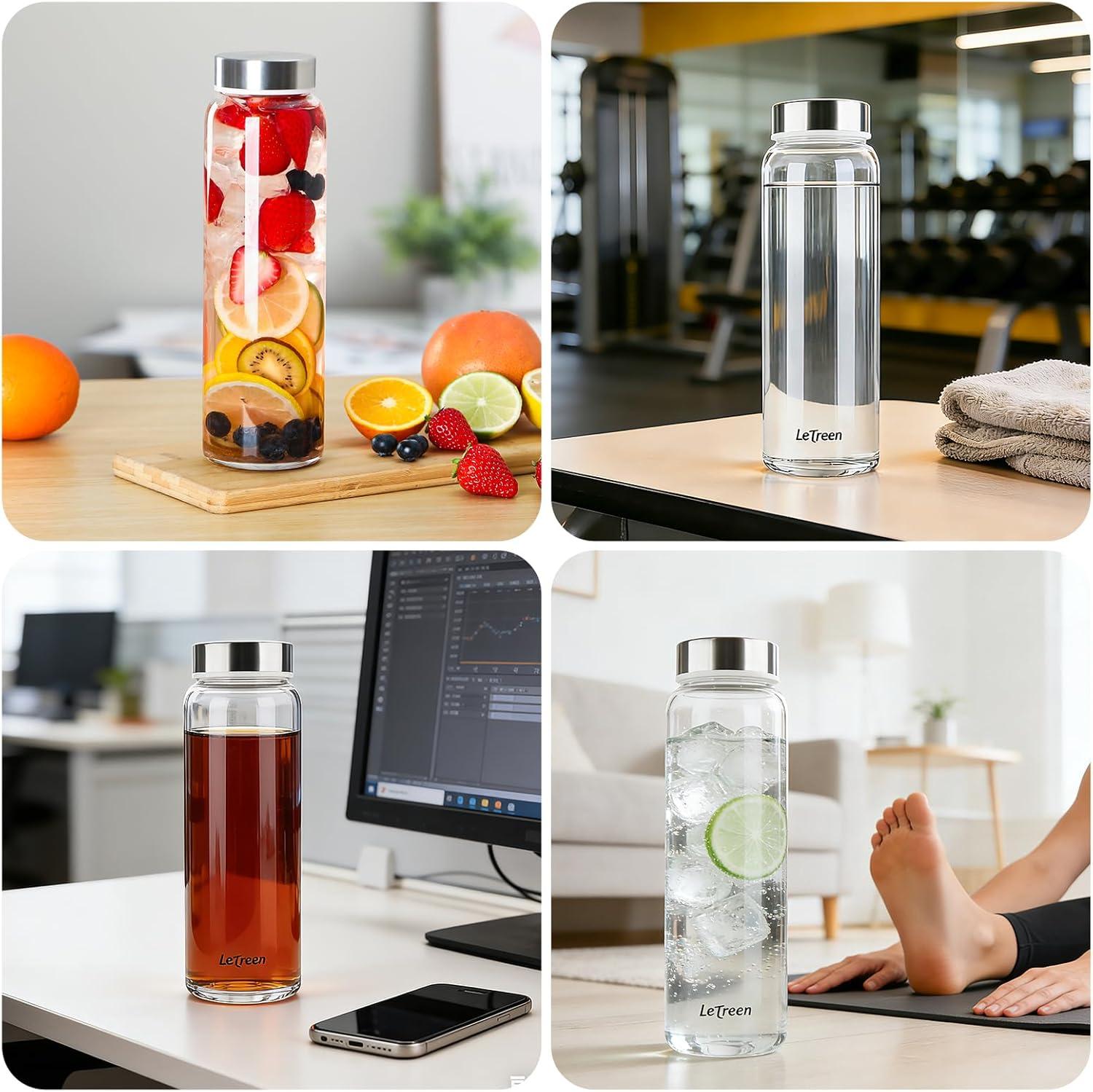 image:imageGourde en Verre 1 Litre 1L avec Housse en Noprne sans BPA tanche et Rutilisable Bouteille en Verre 1 Litre pour Maison Voyages Sport Yoga Gym Boissons Chaudes FroidesVert Pois