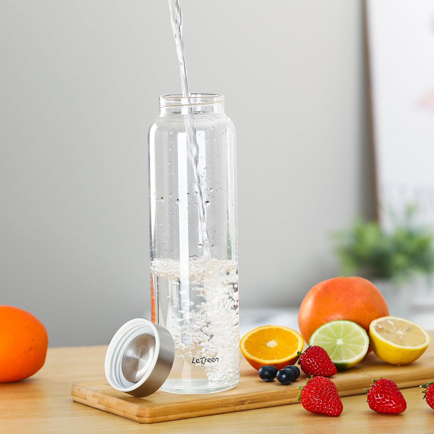 image:imageGourde en Verre 1 Litre 1L avec Housse en Noprne sans BPA tanche et Rutilisable Bouteille en Verre 1 Litre pour Maison Voyages Sport Yoga Gym Boissons Chaudes FroidesRose Haricot Rouge