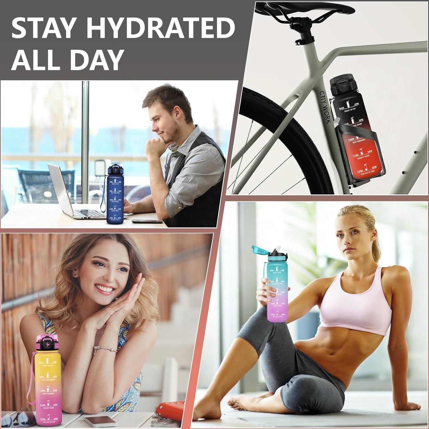 image:imageGrsta Gourde 1l Anti Fuite Gourde Sport avec Marqueur de Temps Gourdes avec Paille Verrou de Scurit Bouteille deau Motivationnelle pour Cyclisme Voyages YogaNoirrouge