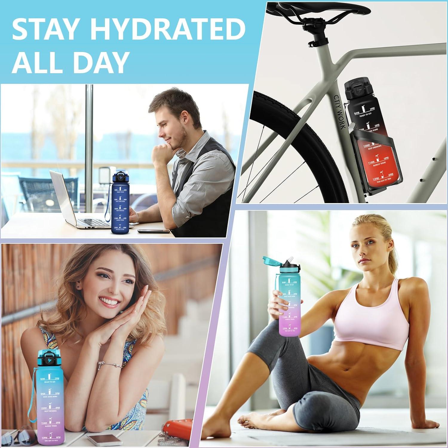 image:imageGrsta Gourde 1l Anti Fuite Gourde Sport avec Marqueur de Temps Gourdes avec Paille Verrou de Scurit Bouteille deau Motivationnelle pour Cyclisme Voyages YogaBleuviolet