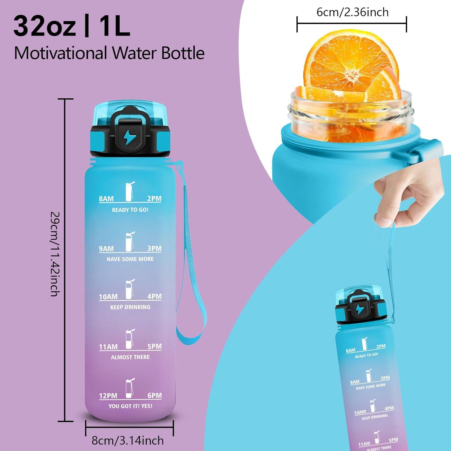 image:imageGrsta Gourde 1l Anti Fuite Gourde Sport avec Marqueur de Temps Gourdes avec Paille Verrou de Scurit Bouteille deau Motivationnelle pour Cyclisme Voyages YogaBleuviolet