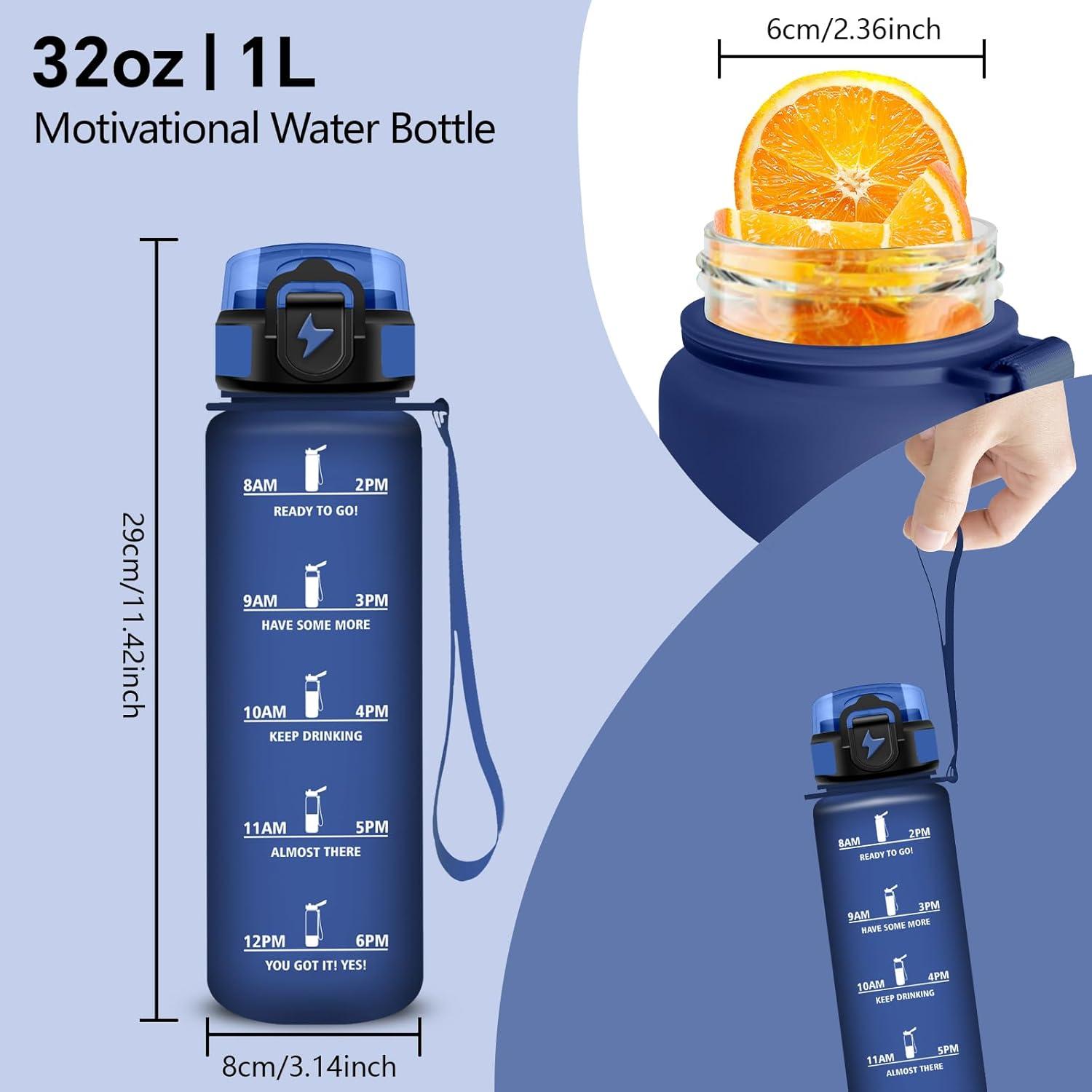 image:imageGrsta Gourde 1l Anti Fuite Gourde Sport avec Marqueur de Temps Gourdes avec Paille Verrou de Scurit Bouteille deau Motivationnelle pour Cyclisme Voyages YogaBleu Fonc