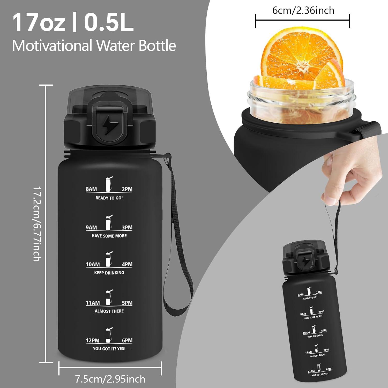 image:imageGrsta Gourde 1l Anti Fuite Gourde Sport avec Marqueur de Temps Gourdes avec Paille Verrou de Scurit Bouteille deau Motivationnelle pour Cyclisme Voyages YogaNoir