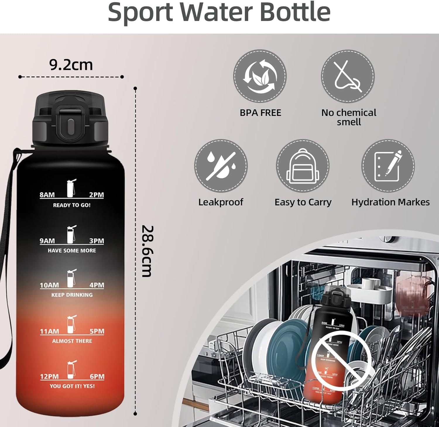 image:imageHoneyHolly Gourde Sport Conception tanche Gourde 500ml Avec chelle de Temps Bouteille Rutilisable Lgre Gourde Gradue pour La Course Pied Le Vlo Le Travail LcoleNoir Rouge 1500ml