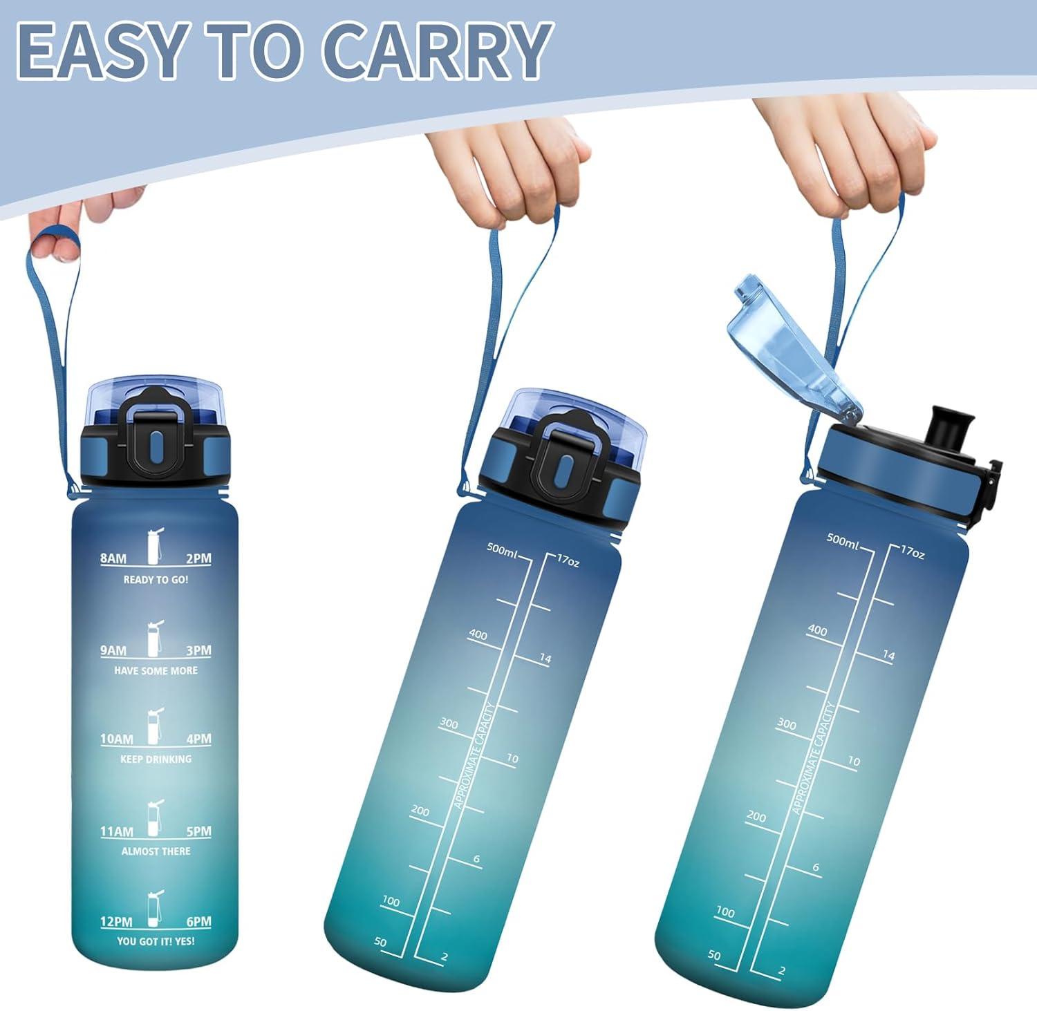 image:imageHoneyHolly Gourde Sport Conception tanche Gourde 500ml Avec chelle de Temps Bouteille Rutilisable Lgre Gourde Gradue pour La Course Pied Le Vlo Le Travail LcoleBleu Vert 500ml