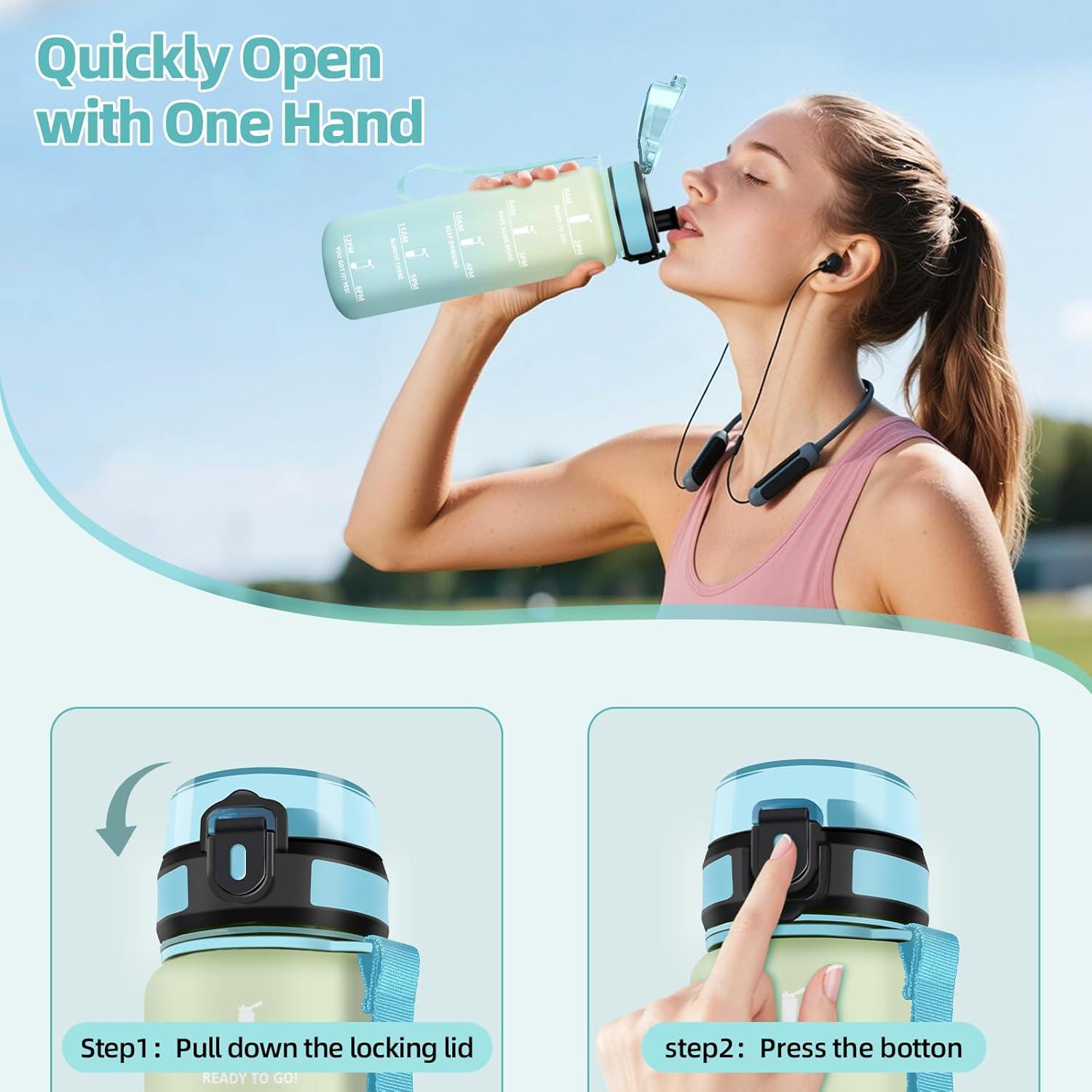 image:imageHoneyHolly Gourde Sport Conception tanche Gourde 500ml Avec chelle de Temps Bouteille Rutilisable Lgre Gourde Gradue pour La Course Pied Le Vlo Le Travail LcoleCiel Givr 1000ml